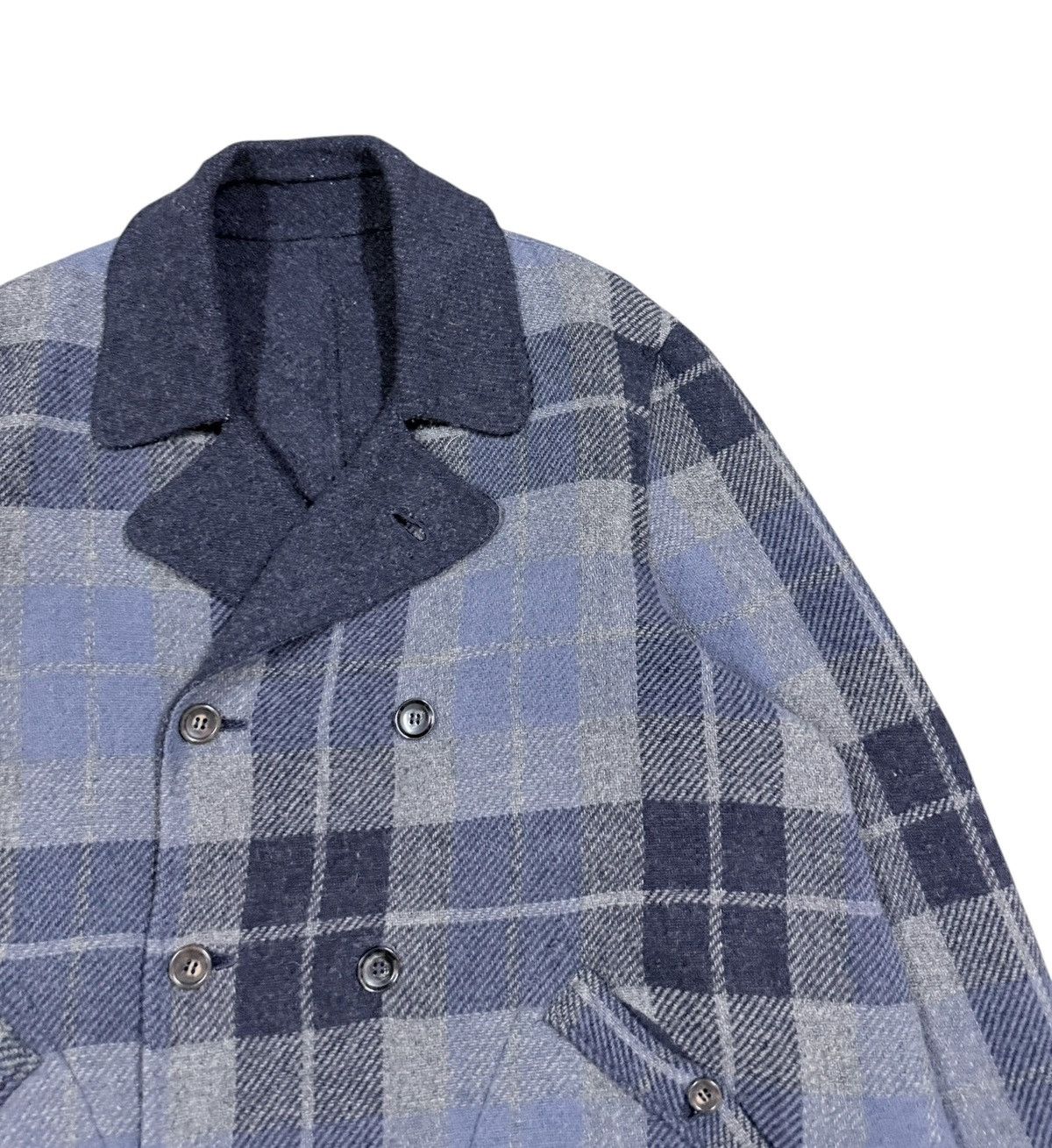 45rpm Vtg🔥45rpmStudio Mohair Indigo/Tartan Revesible Trench Jacket Size US L / EU 52-54 / 3 - 16 Thumbnail