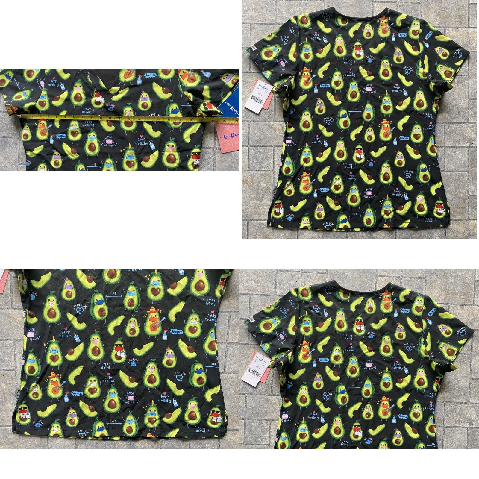 Vintage NWT Ava Therese Scrub Top WOMENS MEDIUM Black/Green Pockets Avocados Doctor Masks Size M / US 6-8 / IT 42-44 - 8 Thumbnail