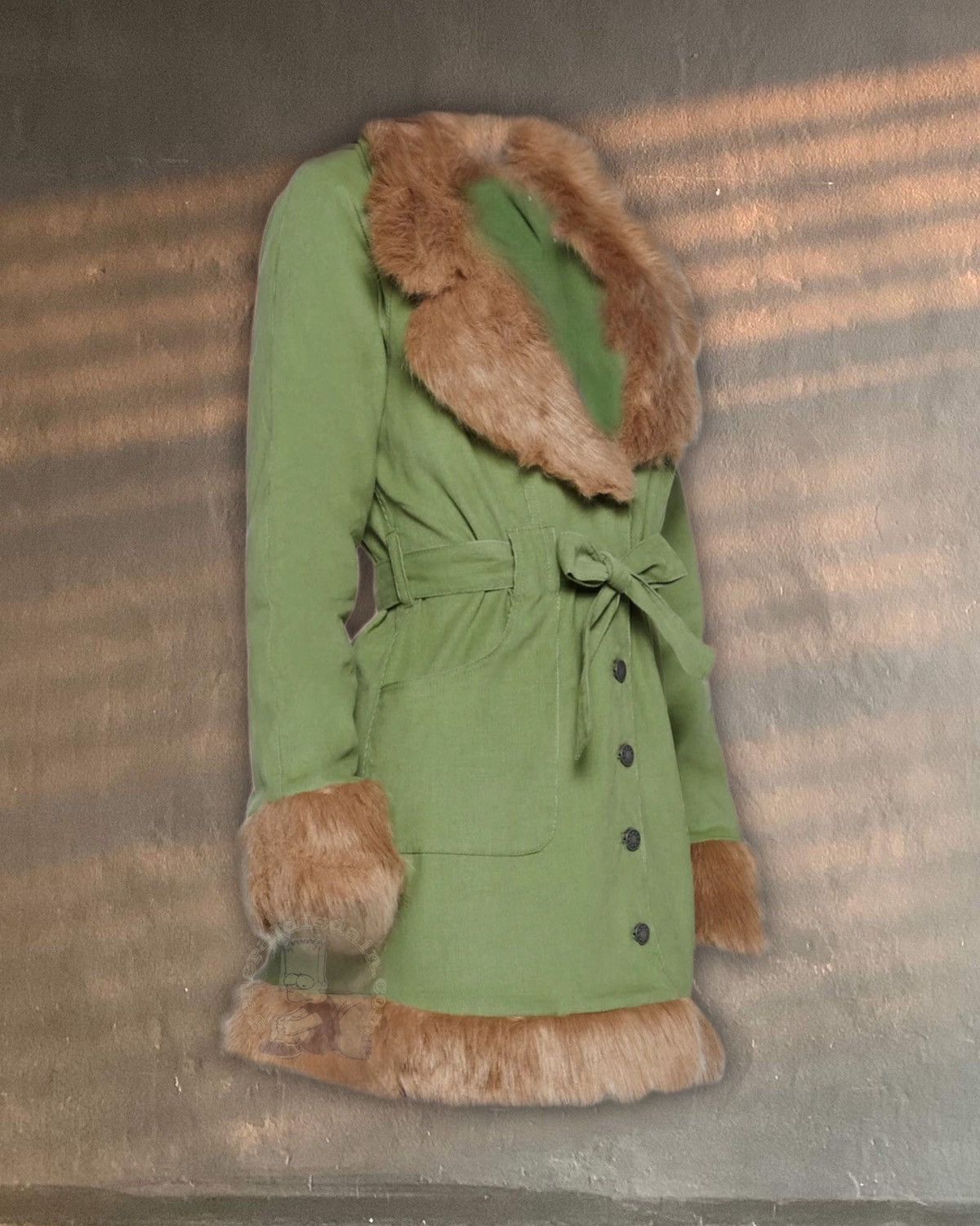 Vintage dELiA*s Daisy Dear Sherpa green cord mohair retro peacoat 90 Size XS / US 0-2 / IT 36-38 - 1 Thumbnail