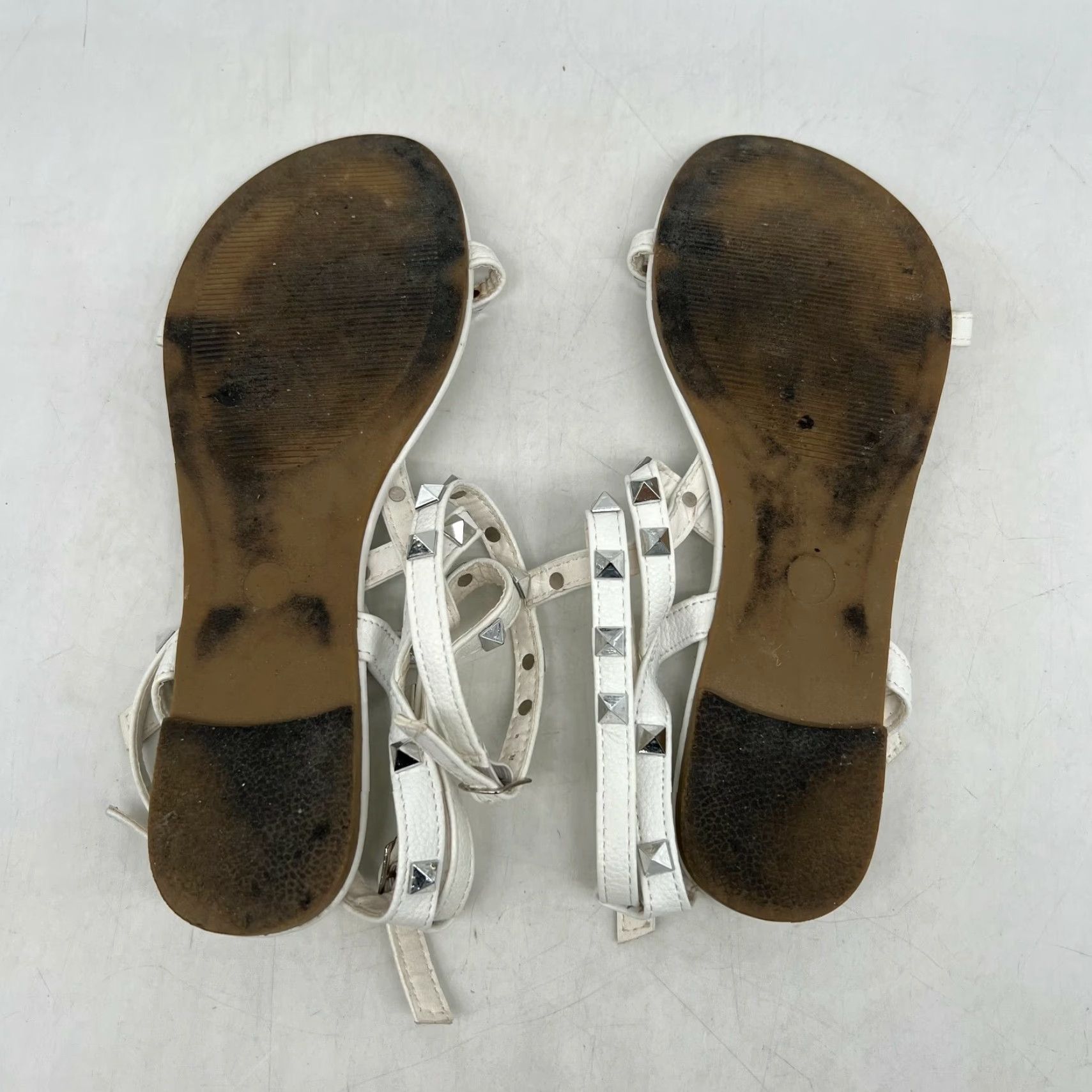 Vintage Sandalup Womens Ankle Buckle Straps Studded White Flat Sandals - Size 6 - Strappy Leather Sandal, Party/Cocktail, Womens, US 6 Size US 6 / IT 36 - 5 Thumbnail