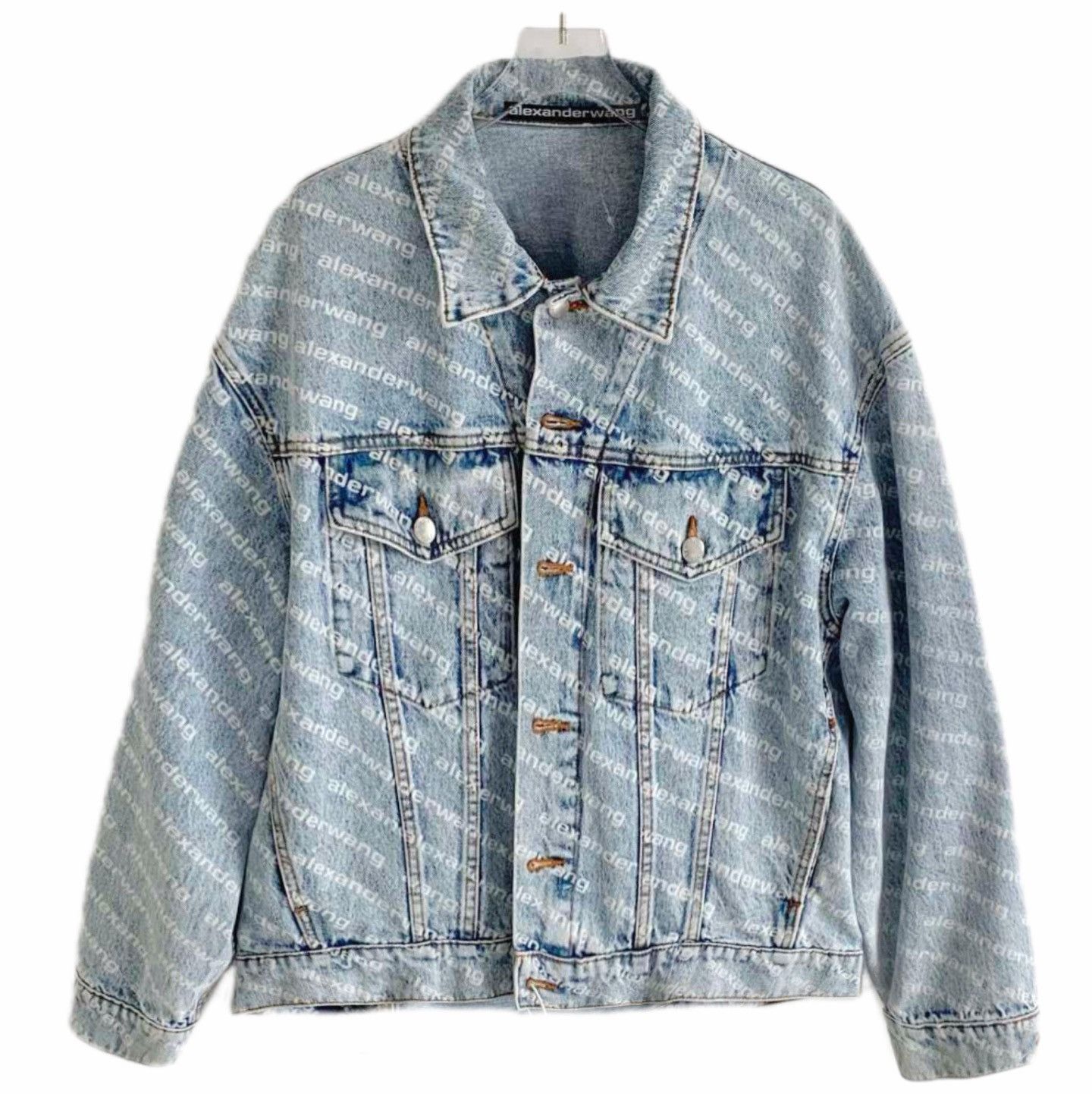 Alexander Wang Alexander Wang Light Blue Logo Denim Jacket (L) Size US L / EU 52-54 / 3 - 1 Thumbnail