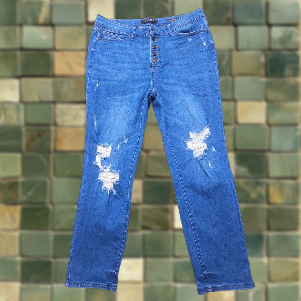 Denime Judy Blue Jeans Womens 32 Blue Distressed Stretch High Rise 28in Inseam 5-Pocket Size 24" / US 00 / IT 34 - 1 Thumbnail