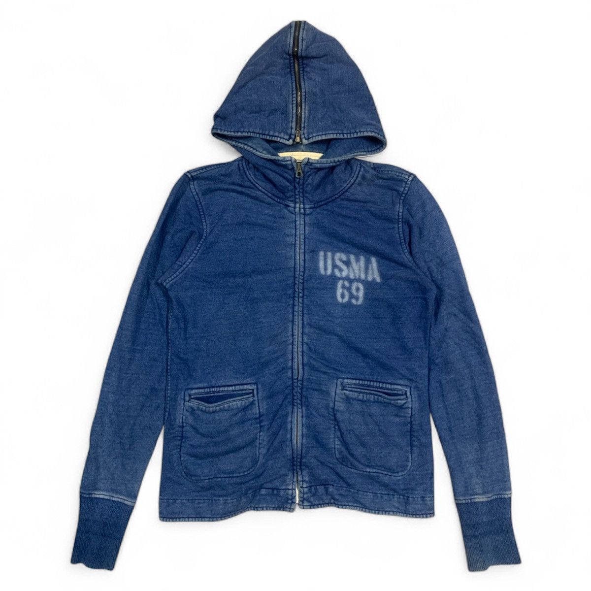Japanese Brand Houston Japan USMA 69 Stencil Indigo Zip Up Hoodie Size US M / EU 48-50 / 2 - 1 Thumbnail