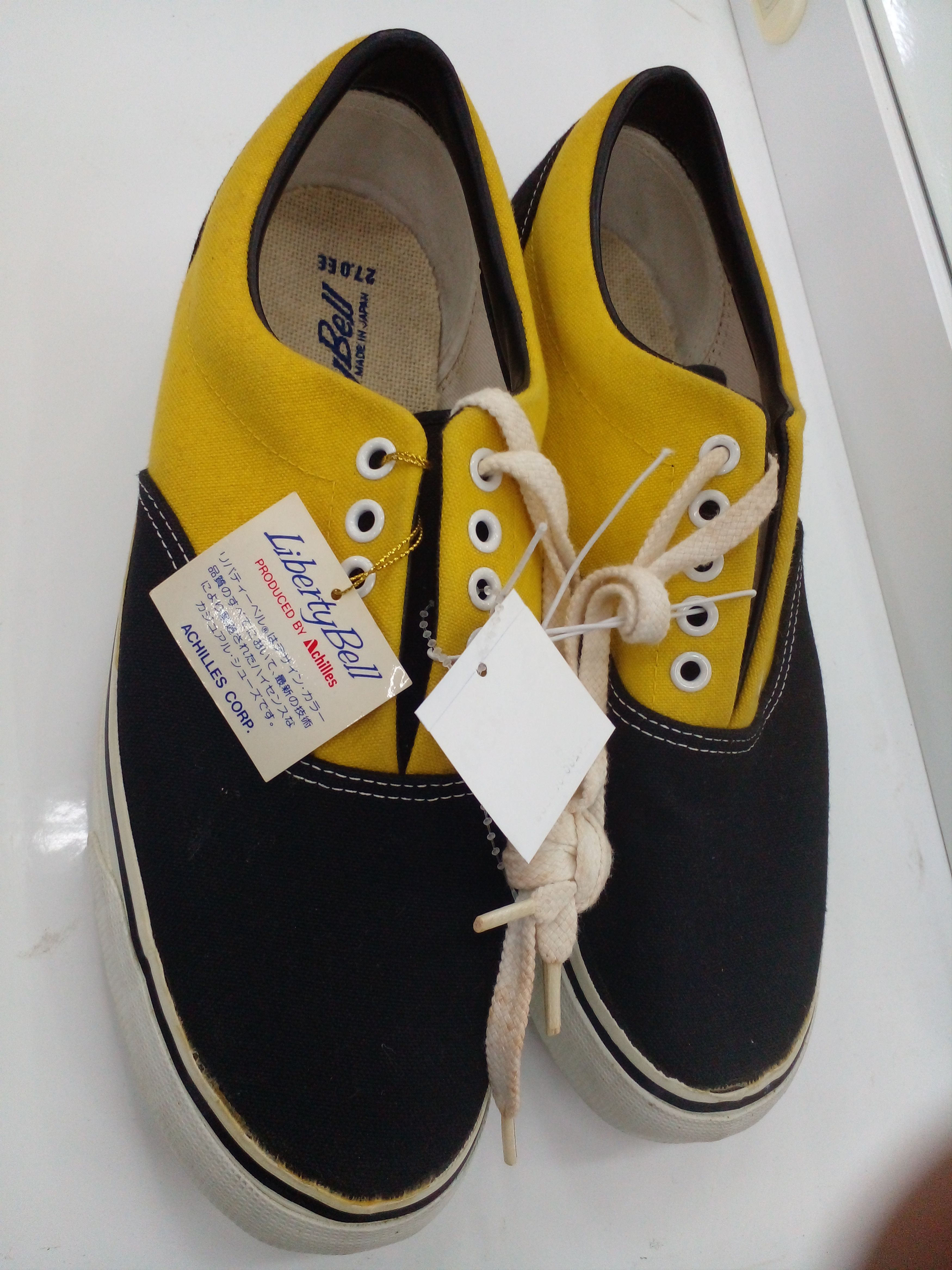 image of Deadstock x Liberty VTG Dedstock Liberty Bell Shoes Inspired By Vans Old School in Yellow/Black (Si