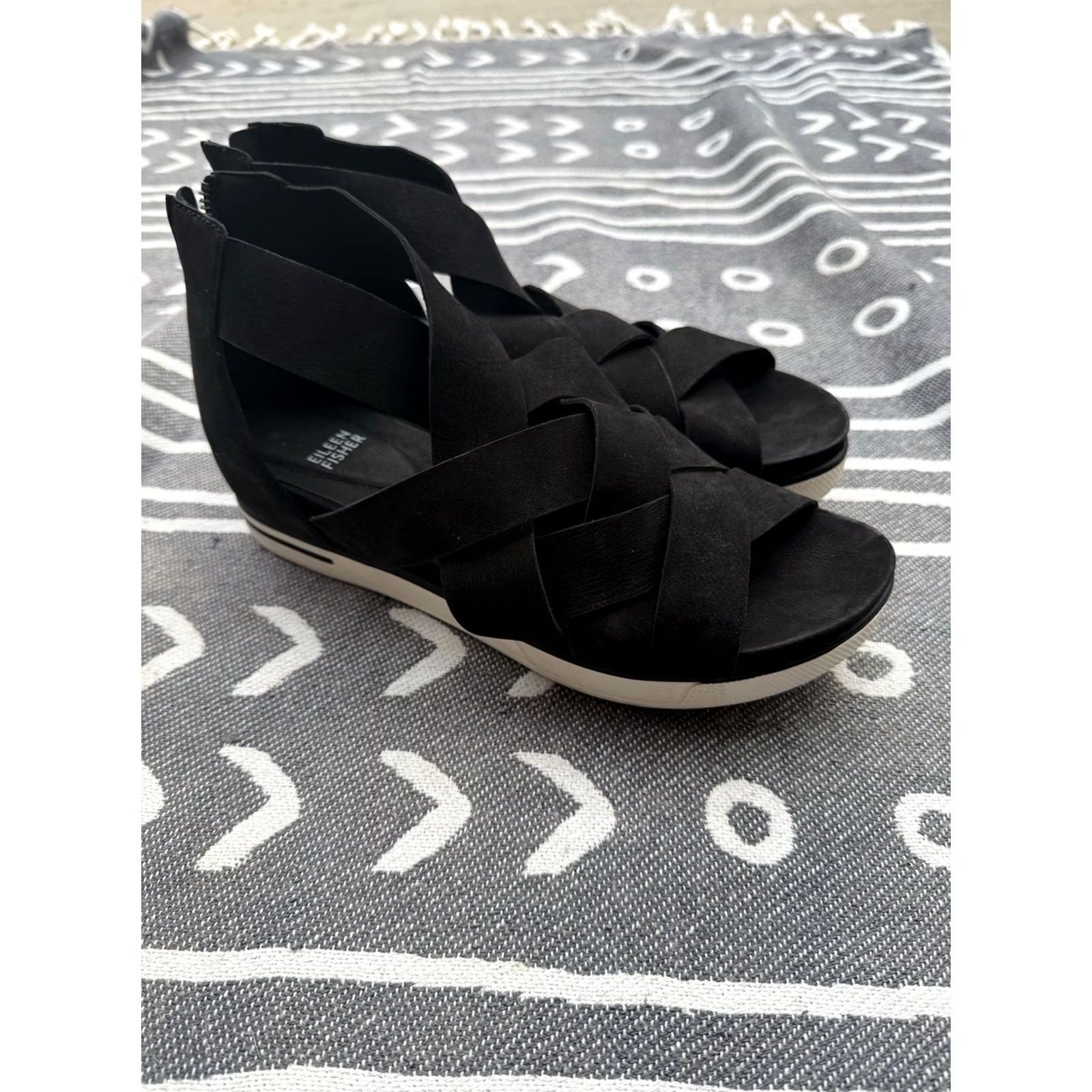 Eileen Fisher Eileen Fisher Women's Sandals Sport Sneaker Flat Heel Zip Strappy Leather Black 11 Shoes Womens Size US 11 / IT 41 - 5 Thumbnail