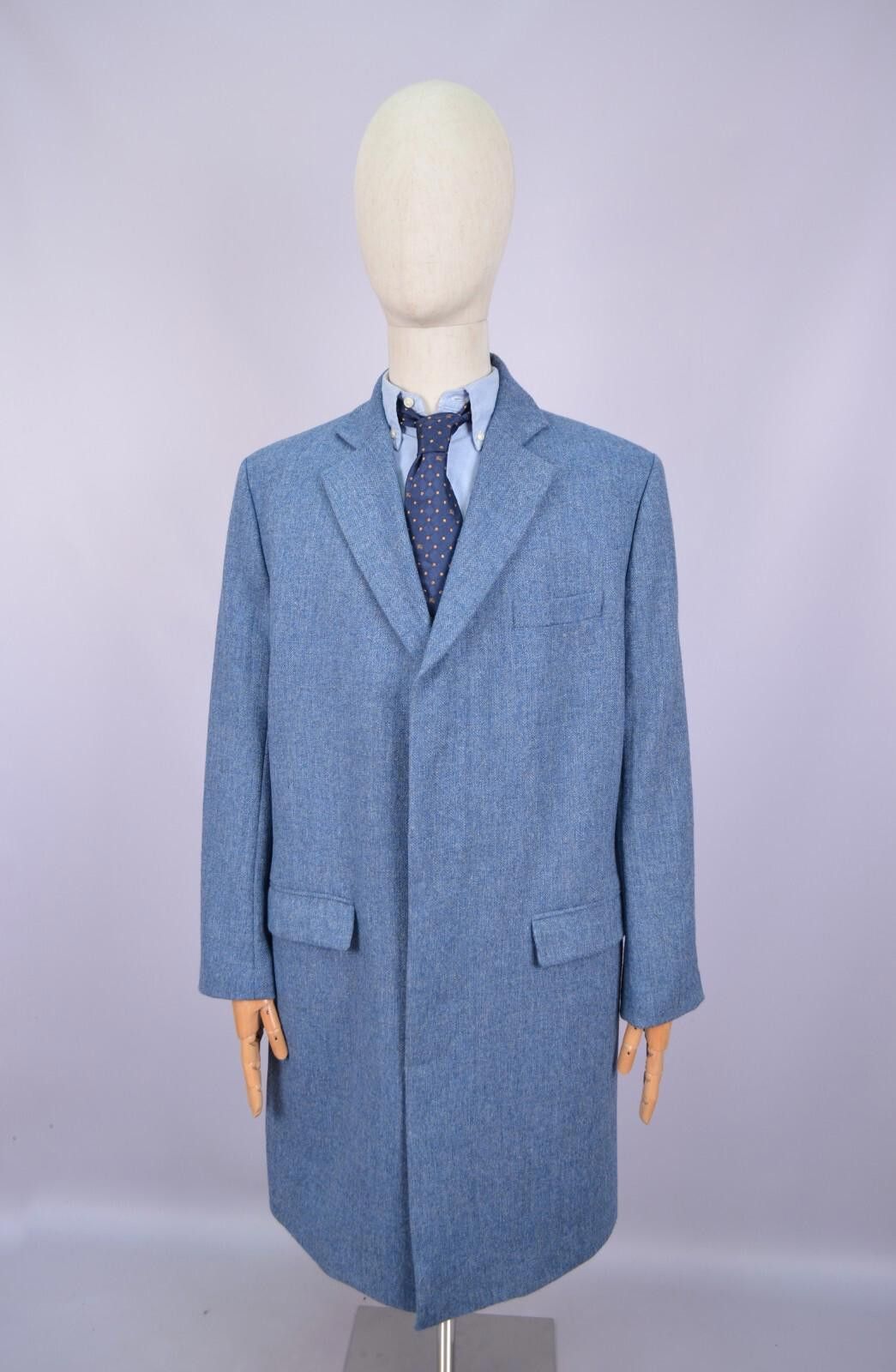 Designer Samuel Windsor 100% Wool Herringbone Blue Coat Jacket Sz 40" Size US L / EU 52-54 / 3 - 3 Thumbnail