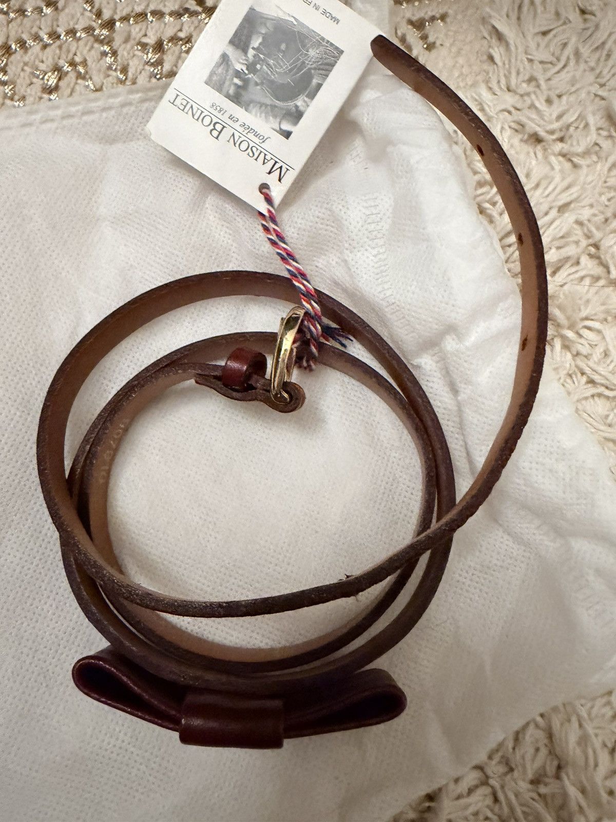 Other MAISON BOINET FRANCE-MADE RED-BROWN LEATHER BOW TIE BELT Size ONE SIZE - 1 Thumbnail