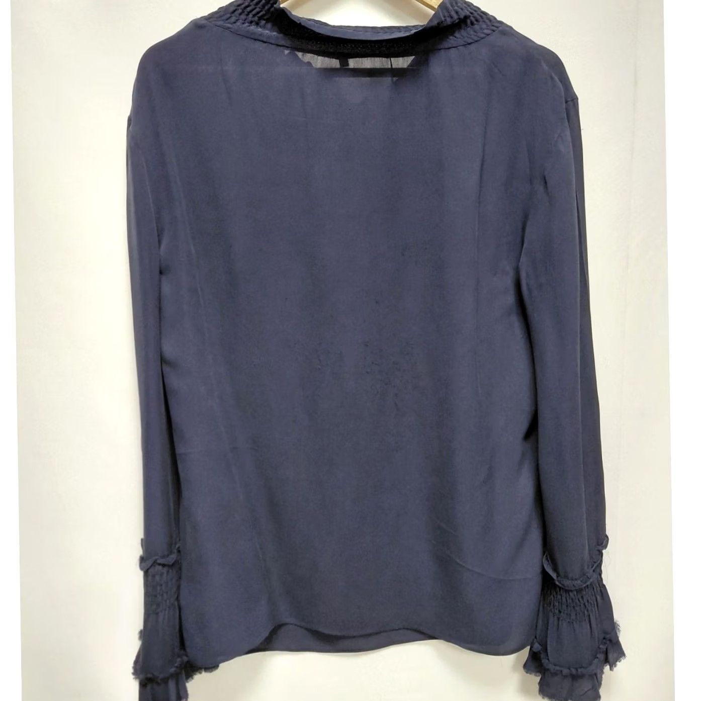 KOBI HALPERIN Kobi Halperin Silk Blouse Navy Long Sleeve Women M 100% Silk Ruffle Crew Neck Solid Boho Chic Elegant Spring Fall Blouse Size M / US 6-8 / IT 42-44 - 2 Thumbnail