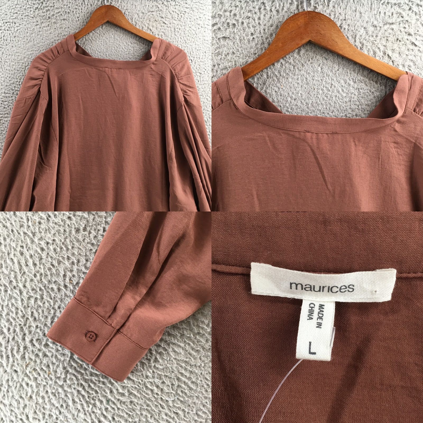 Vintage Maurices Blouse Top Womens L Brown Polyester Long Sleeve V-Neck Pullover NEW Size L / US 10 / IT 46 - 8 Thumbnail