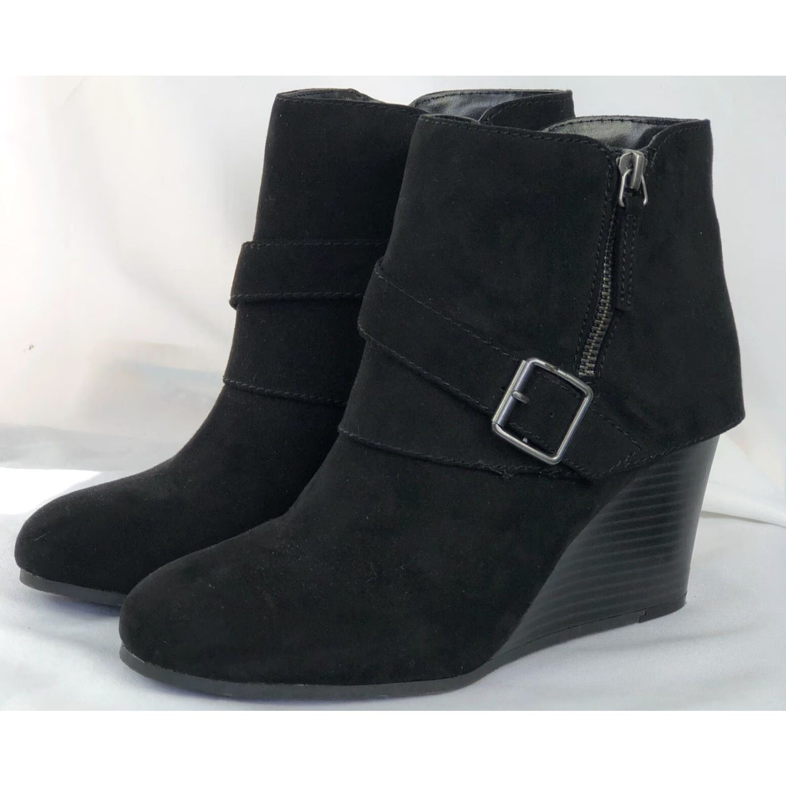 Vintage Arizona Ankle Boots Black 9m AZ Lady Zip Buckle Wedge Heel Boot Womens Shoes Size US 9 / IT 39 - 8 Thumbnail