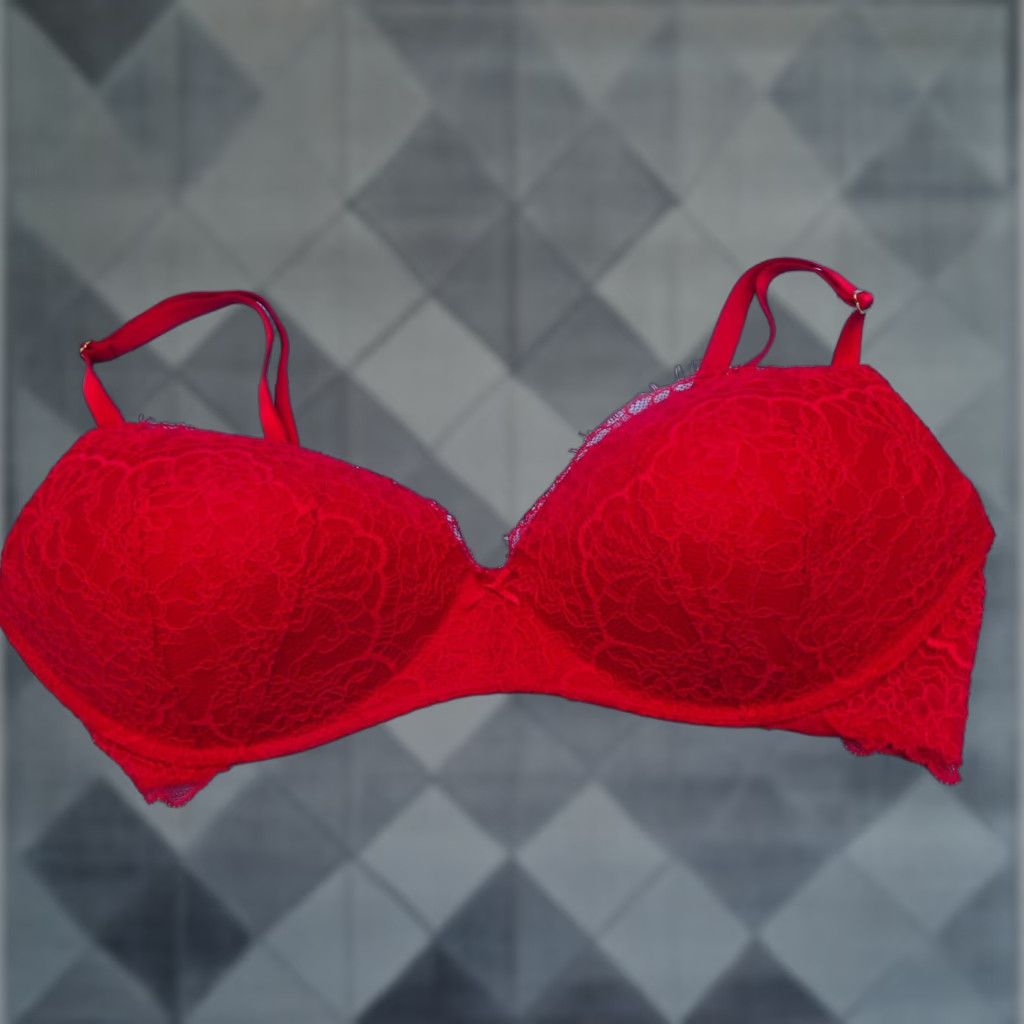 Victorias Secret Vintage Victoria's Secret Bra 38C Red Lace Push Up Wireless Lingerie Dream Angels Womens