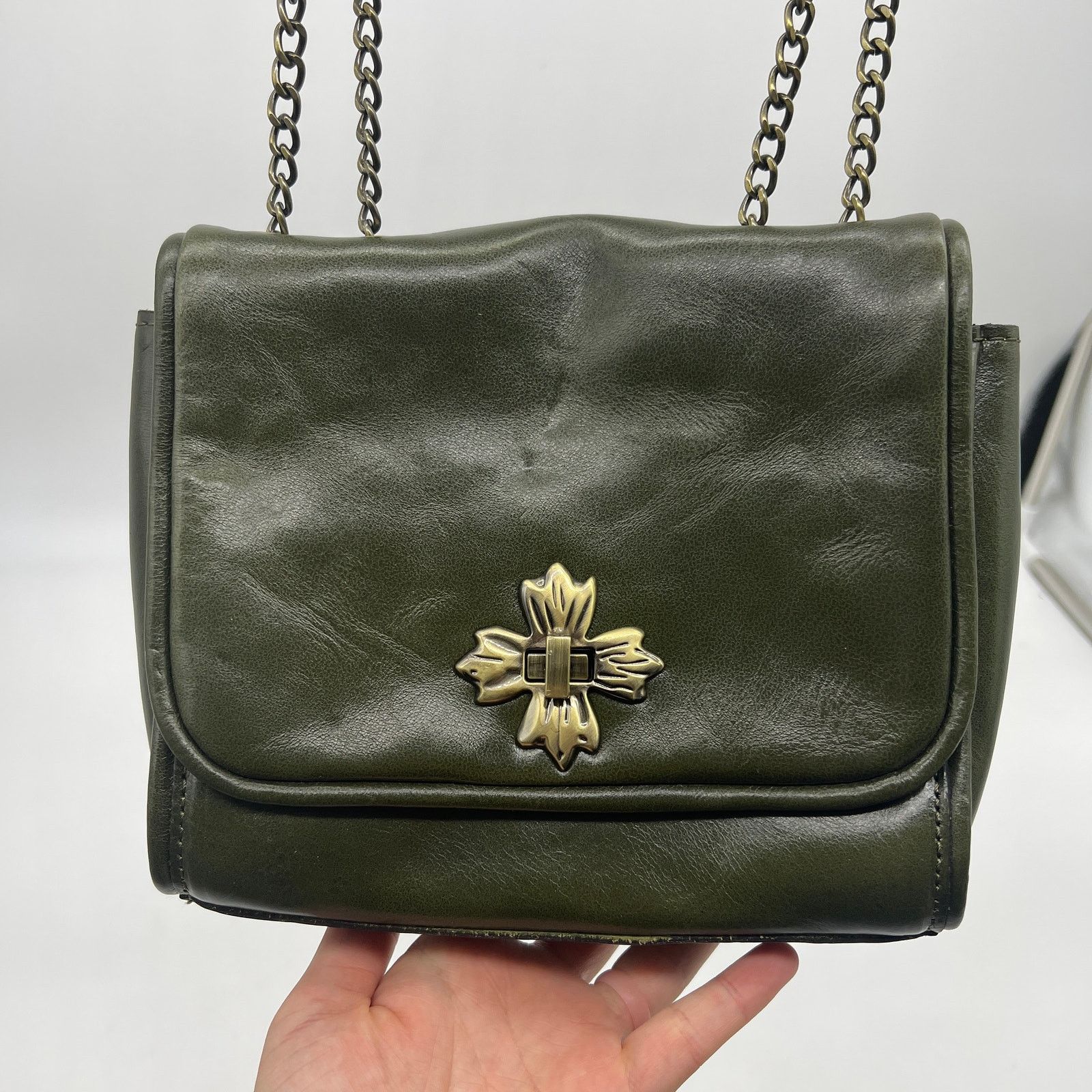 Patricia Nash Leather Purse Harlow Flap Chain Bag Soft Olive in Green, Women's