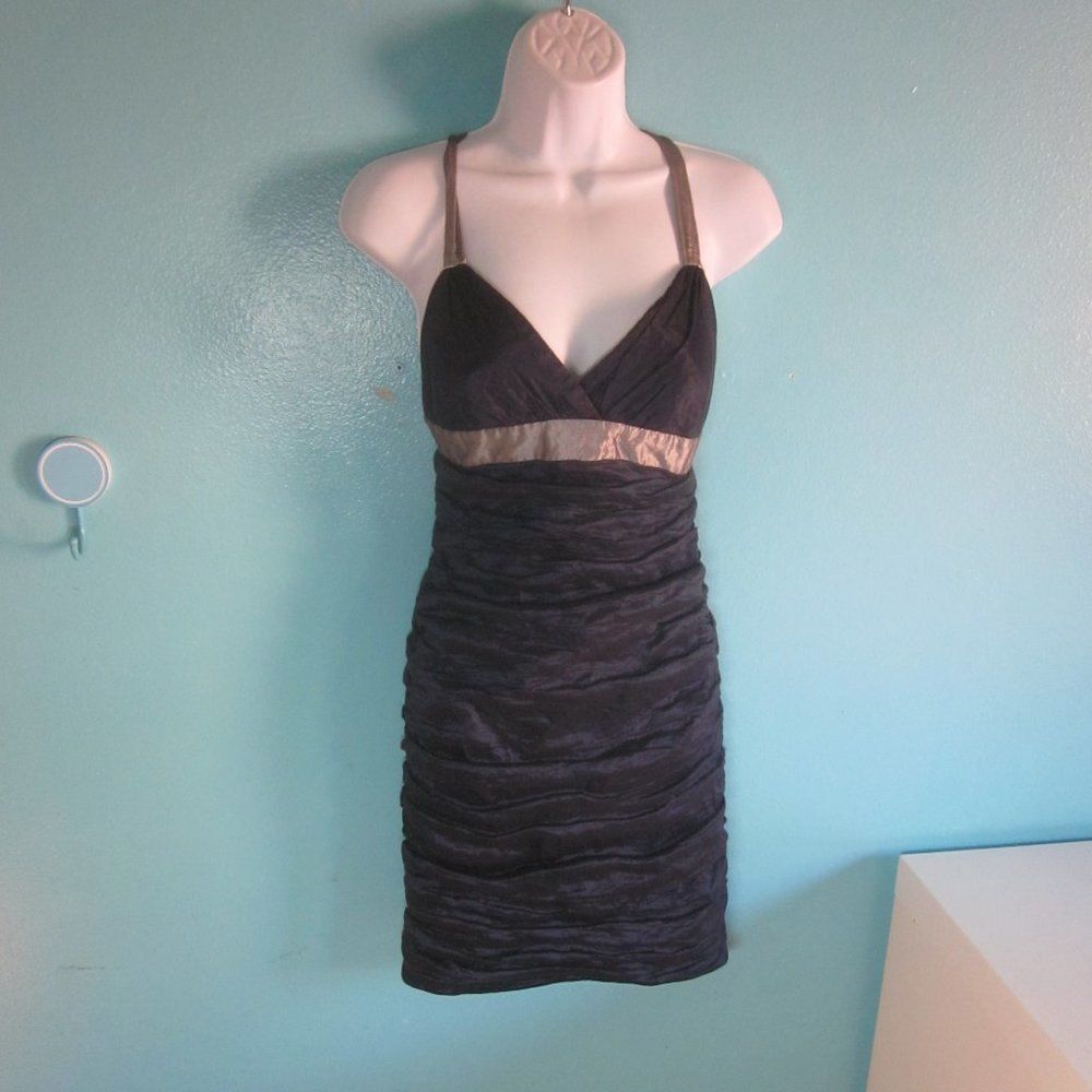 Bcbgmaxazria BCBG Maxazaria Blue and Silver Metallic Cocktail Party Dress Size S / US 4 / IT 40 - 1 Thumbnail