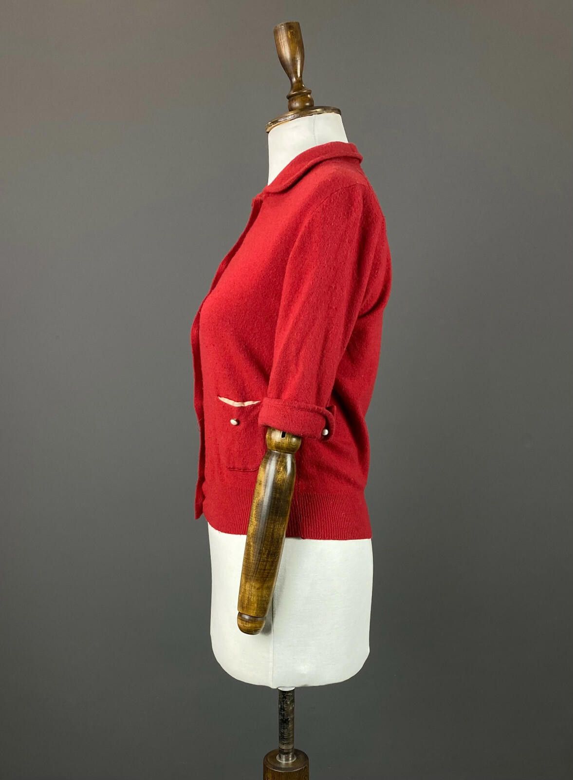 Designer Schumacher Red Wool Cardigan Sweater Size XS Size XS / US 0-2 / IT 36-38 - 3 Thumbnail
