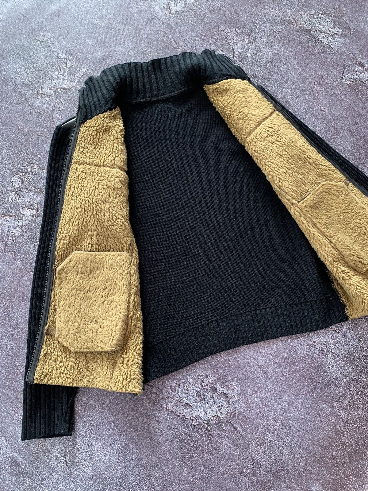 Leather × Vintage Vintage Avant Garde Wool Leather Zip Up Lampo Knit Sweater Size US L / EU 52-54 / 3 - 7 Thumbnail