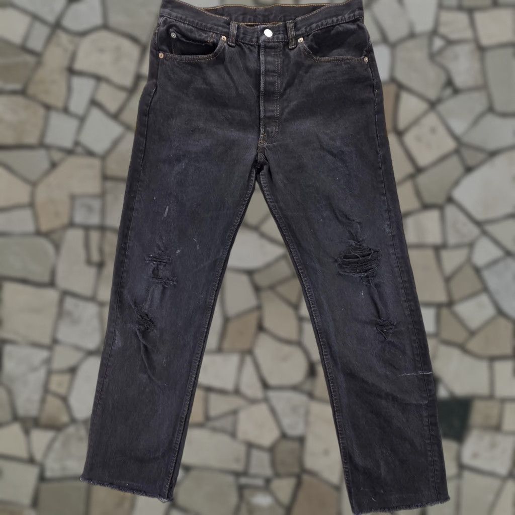 Levi's VTG Levi's 501 Jeans Button USA Distressed Black 29x29 Regular Mens Straight Denim Pants Jeans 501 Relaxed Fit Size US 29 - 1 Thumbnail