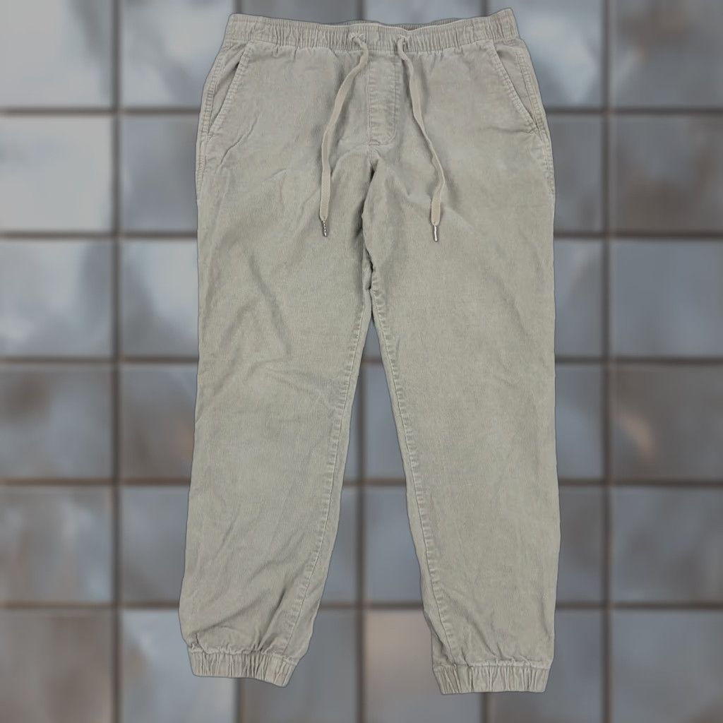 Gap GAP Khakis Corduroy Jogger Pants Mens Large 34x27 Beige Elastic Waist Corduroy Jeans Pants Mens L Beige Jogger Regular Fit Size US 33 - 1 Thumbnail