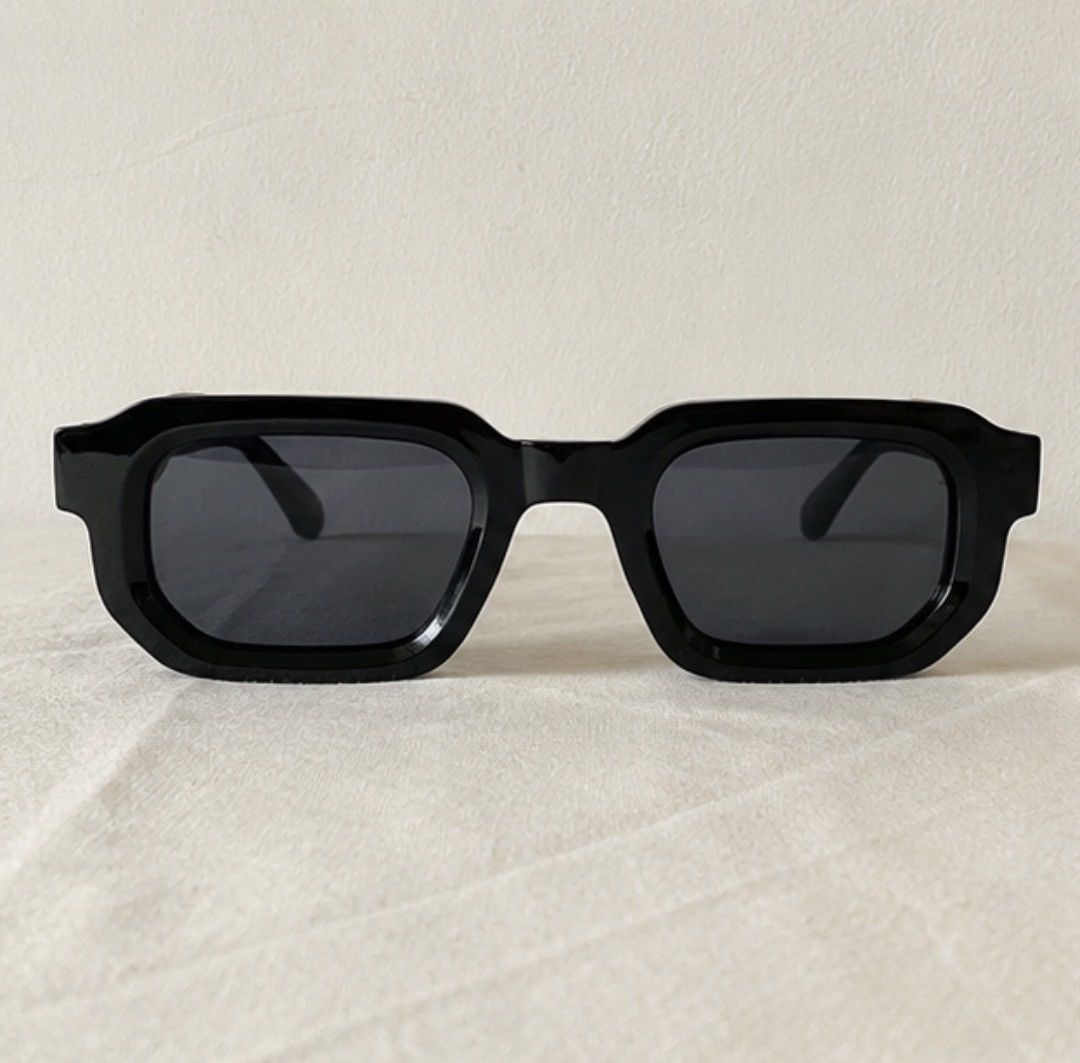 Other Black Chunky Rectangle Sunglasses Trendy Y2K Streetwear Size ONE SIZE - 2 Thumbnail