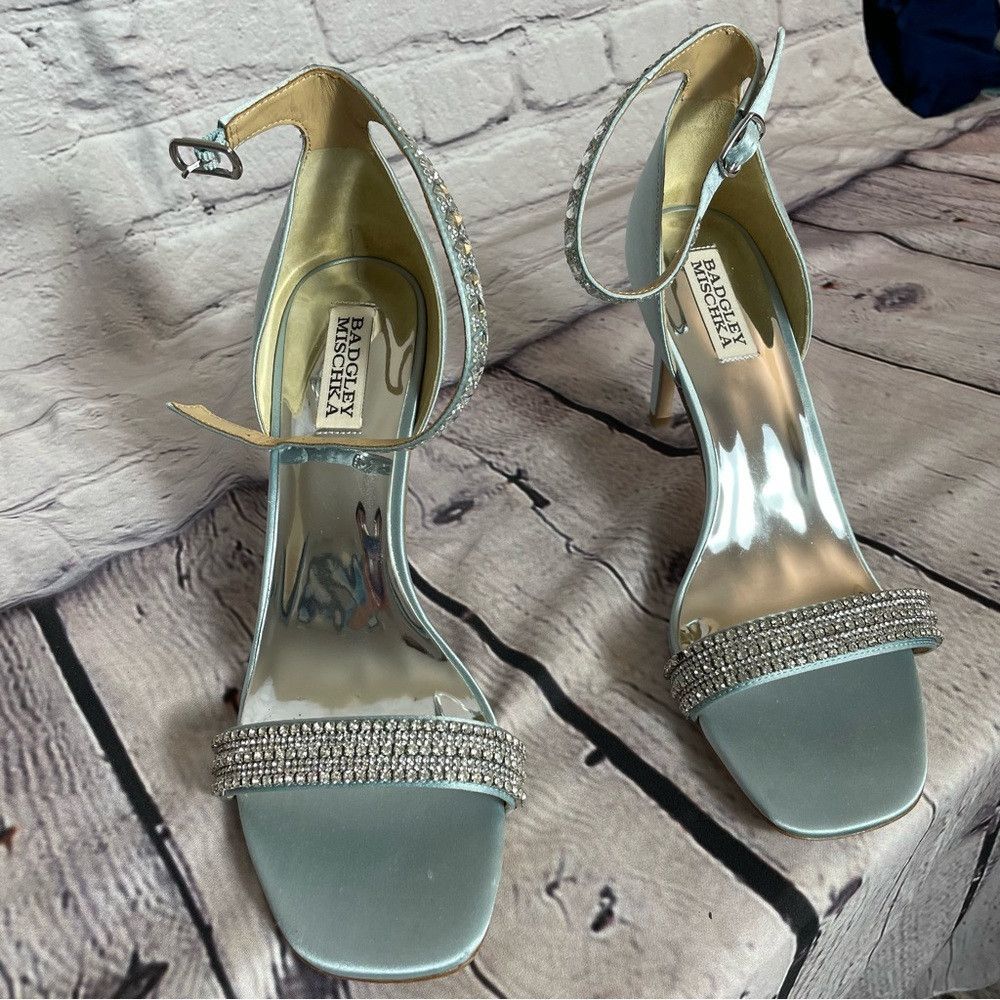 Badgley Mischka New Badgley Mischka Urina Urina Embellished Silk Mist Satin Size US 9 / IT 39 - 9 Thumbnail