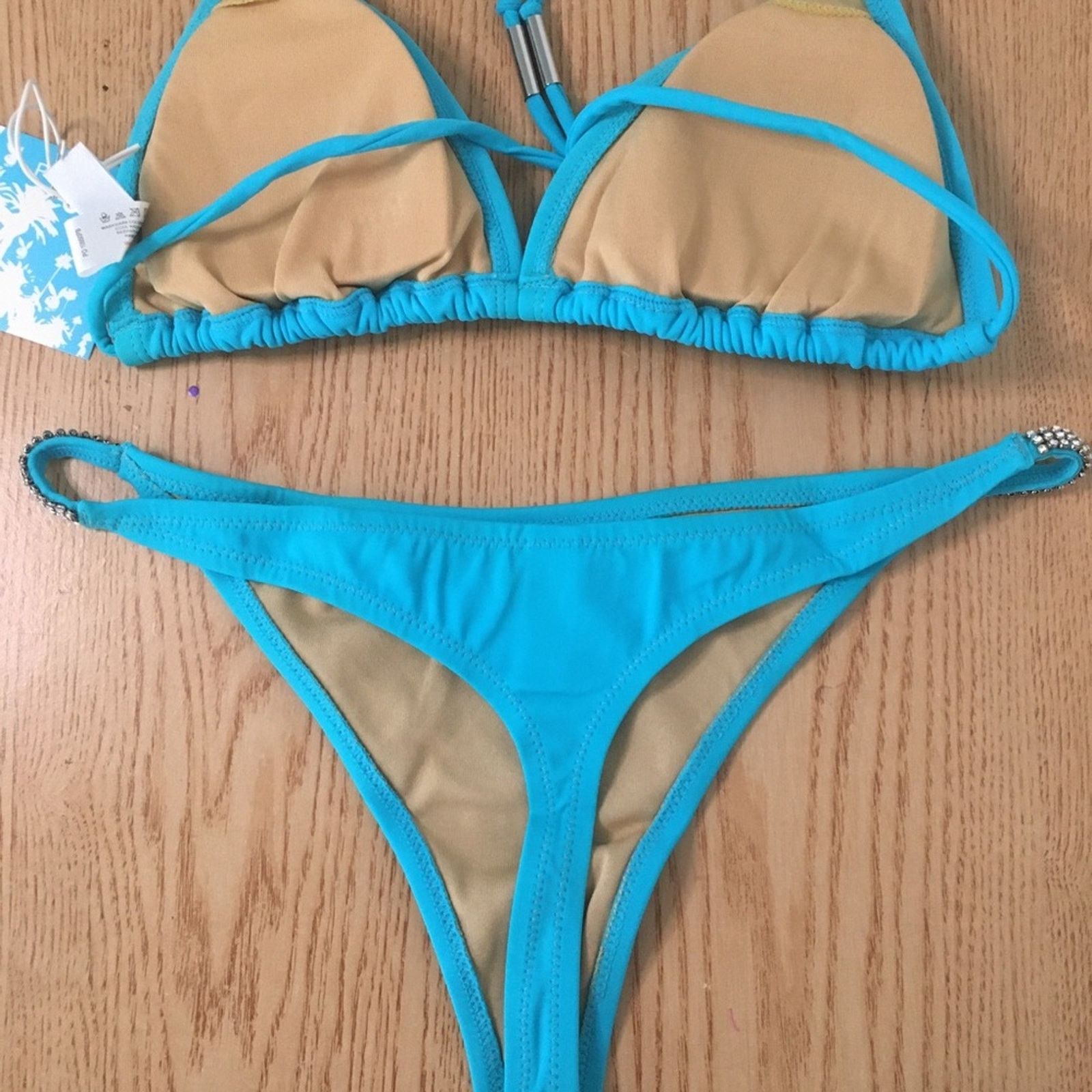 Playboy New 2pc Vintage Playboy Thong Bikini Swimsuit Diamonds Large Size ONE SIZE - 7 Thumbnail