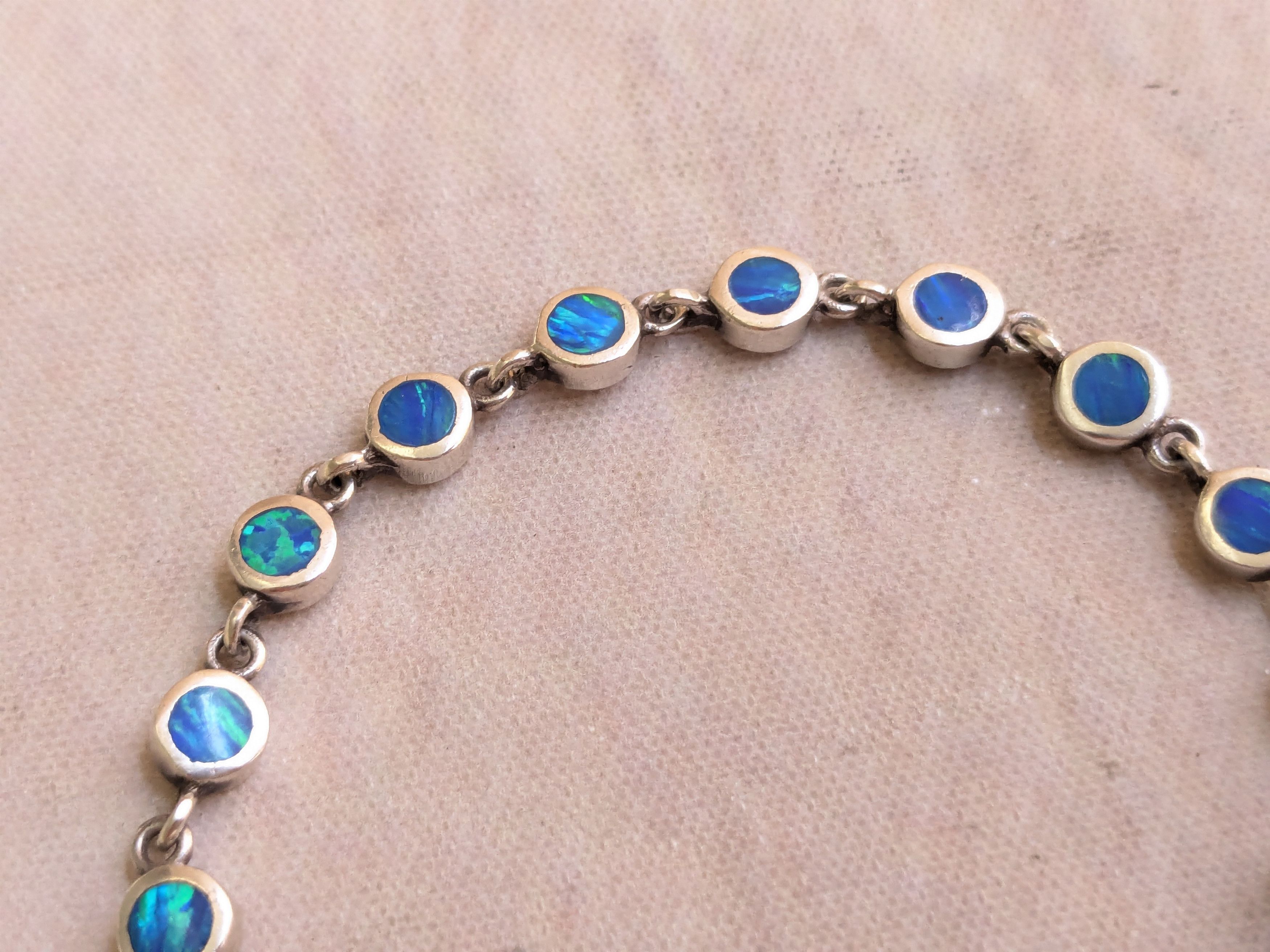 Sterling Silver Sterling Silver Tennis Bracelet Blue Fire Opal 7" Size ONE SIZE - 8 Thumbnail