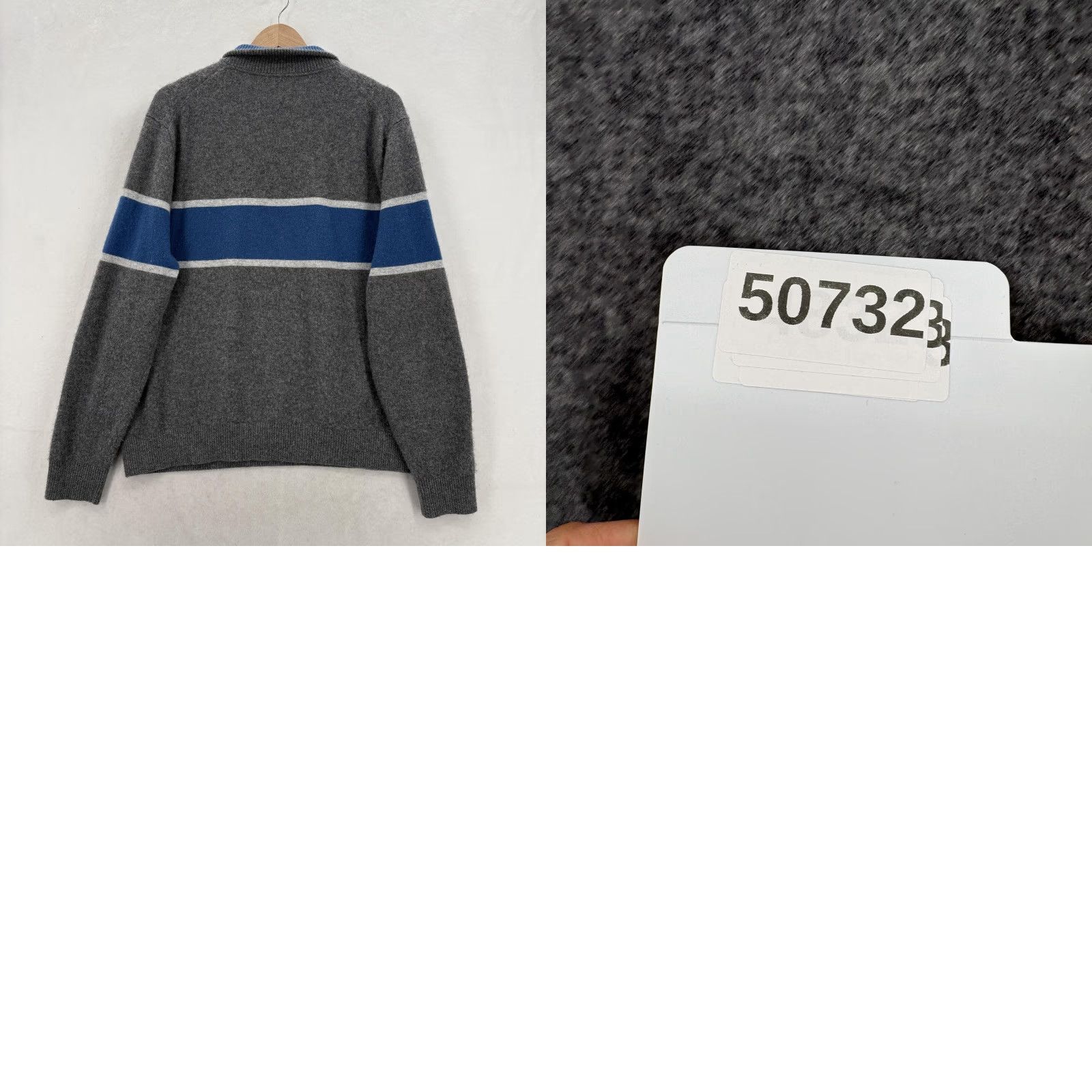 Lands' End Lands' End Sweater Mens XL Gray 1/4 Zip Mock Neck Striped Knit Cashmere Cozy Regular Fit People - Note: Original includes Leather; Kay. Size US XL / EU 56 / 4 - 9 Thumbnail