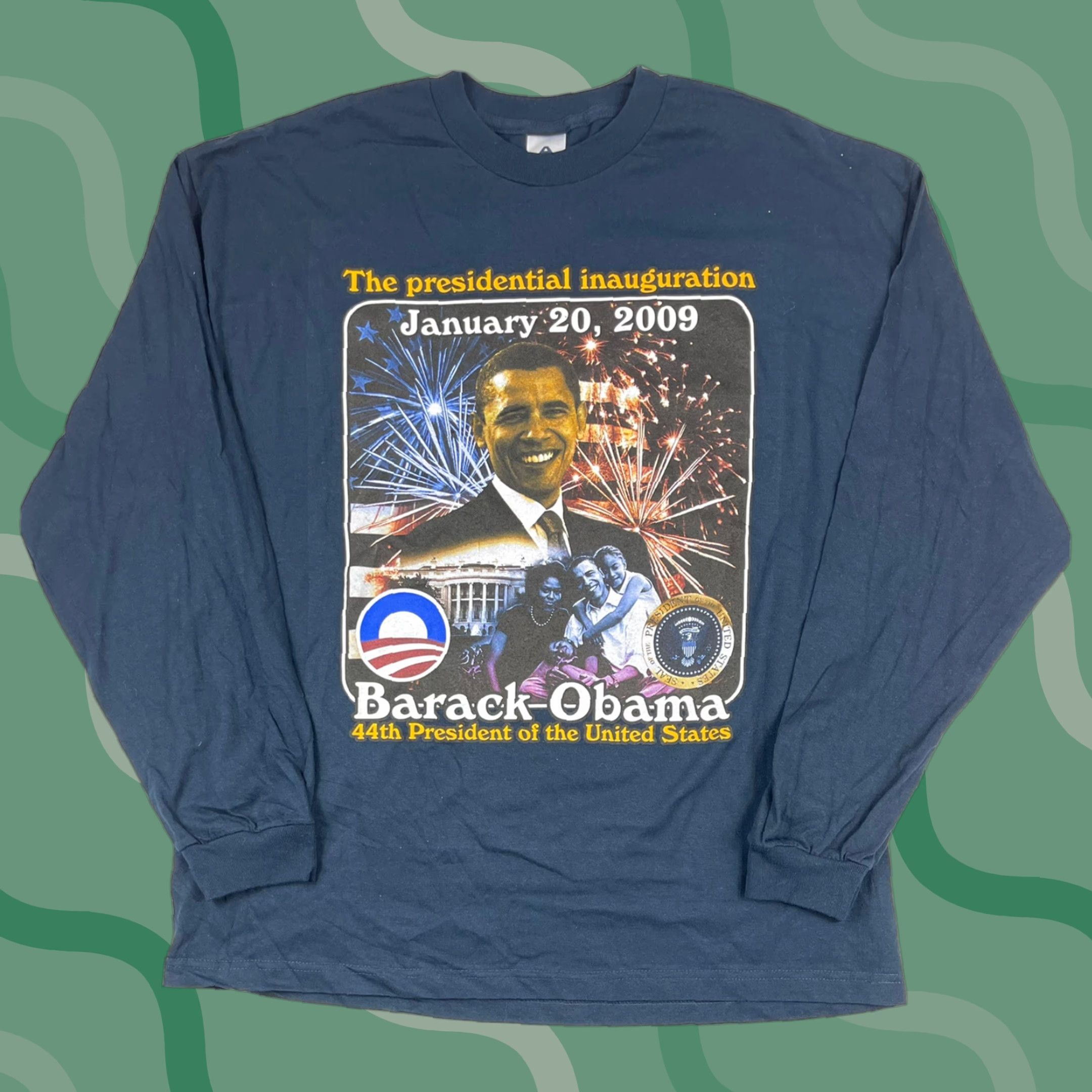 Barack Obama 2009 Inauguration Long Sleeve Shirt Unisex Adult 2XL Blue Graphic Cotton USA
