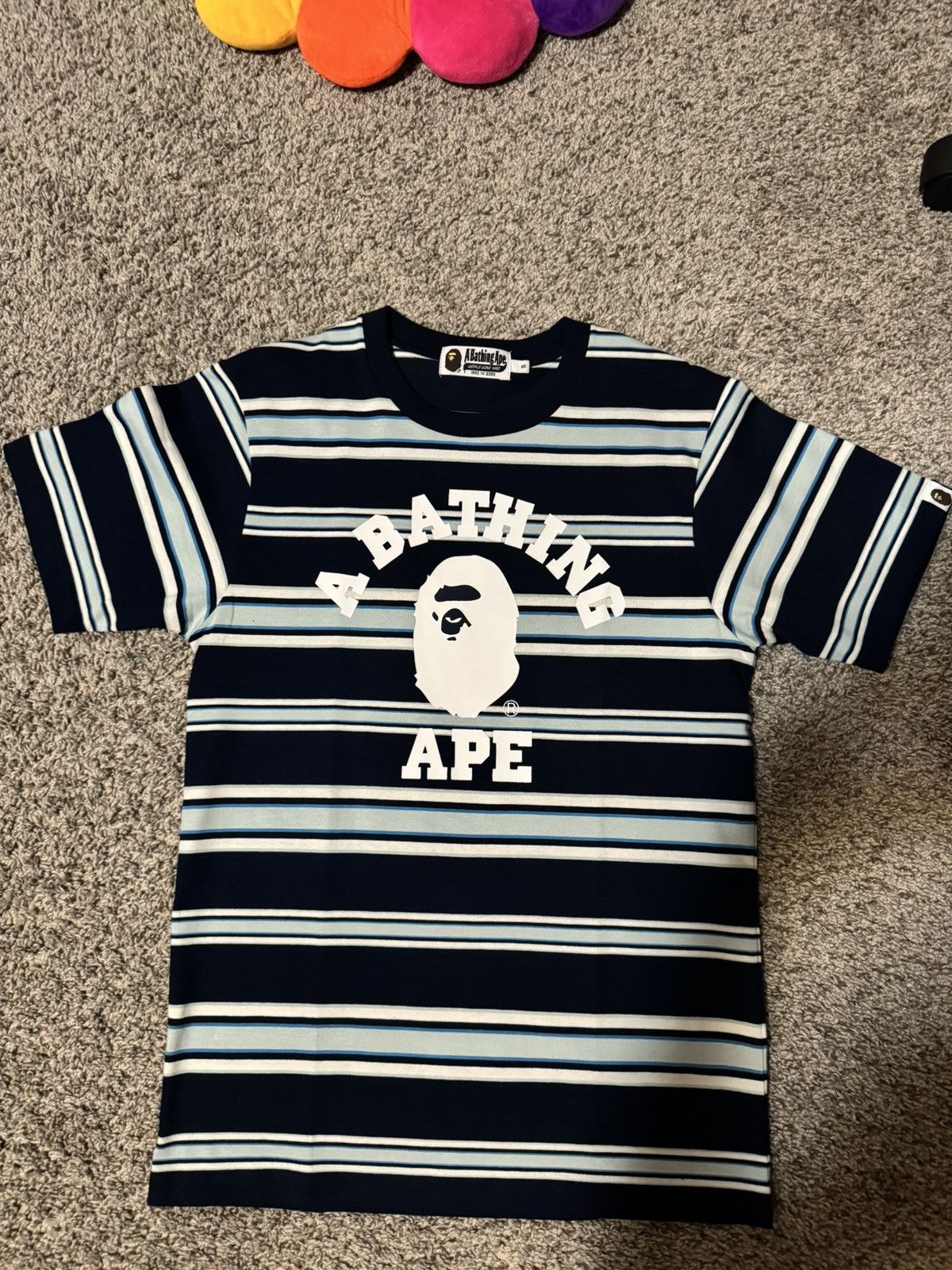 Bape ape head college stripe tee