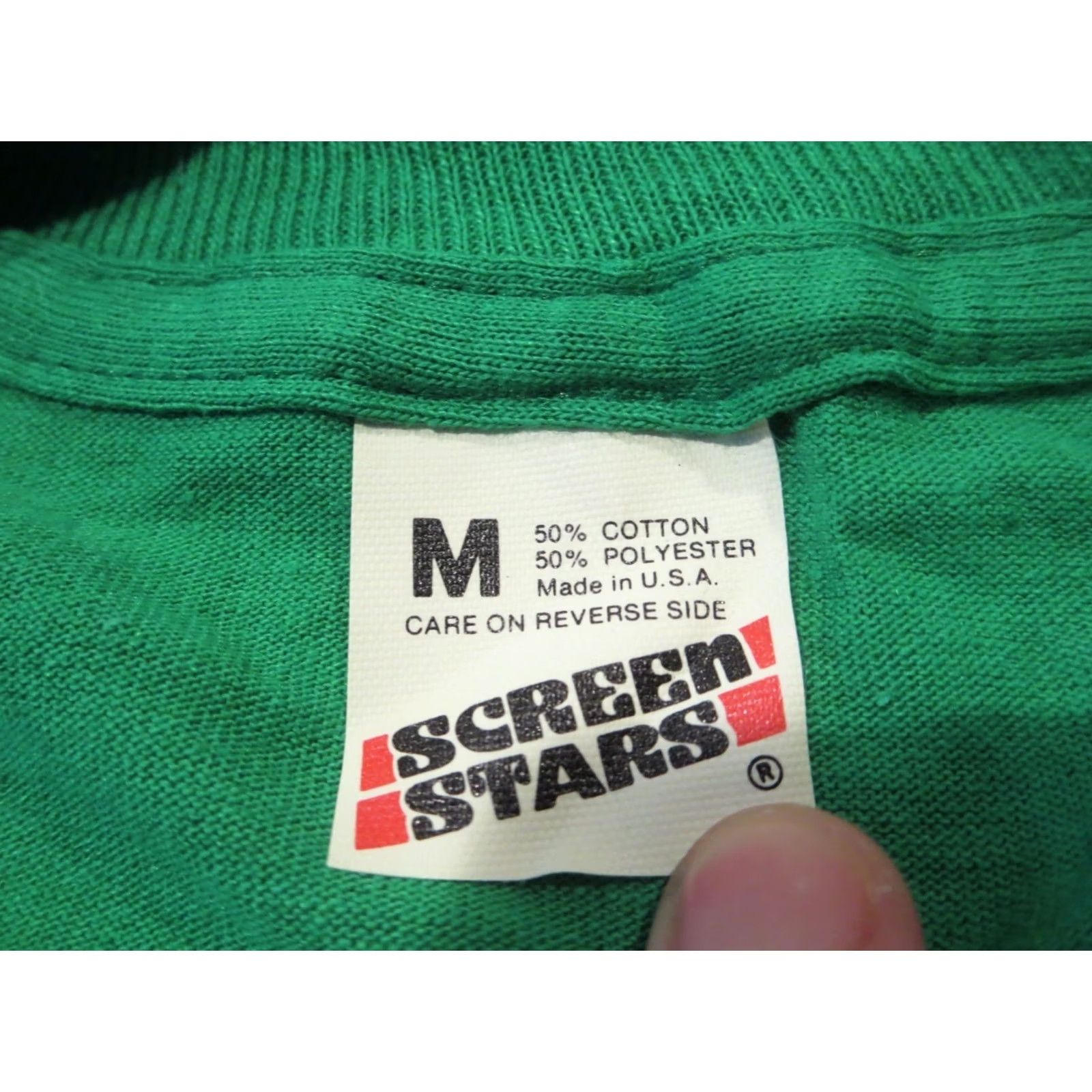 Vintage NOS Screen Stars GREEN T-Shirt Vintage 80s Unisex Adults Small Crew Neck Short Sleeve Paper Thin Cotton Polyester Shirt Men Women Size US S / EU 44-46 / 1 - 7 Thumbnail
