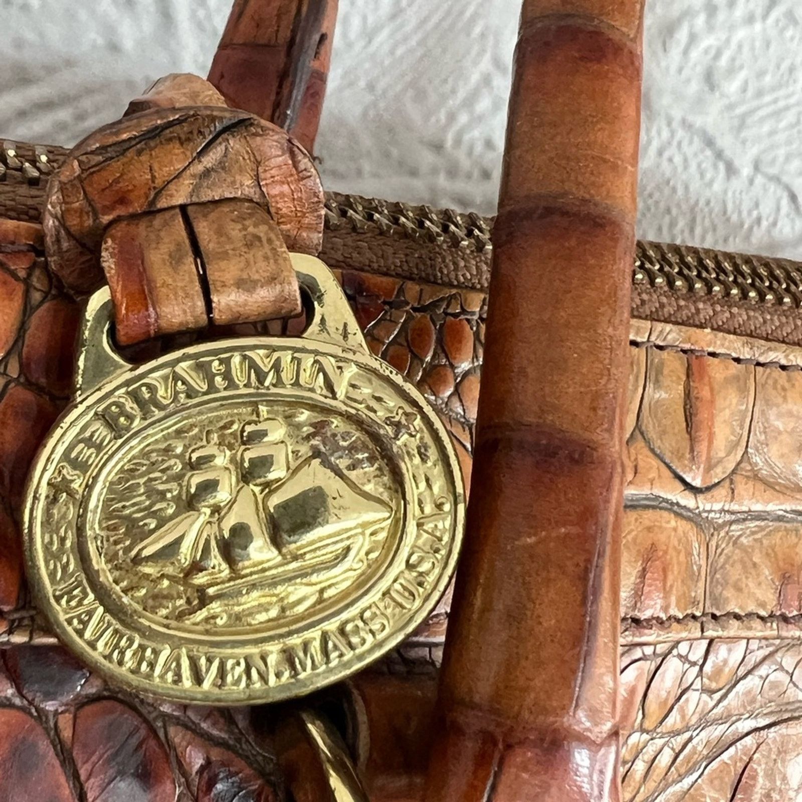 BRAHMIN Vtg Brahmin Stacy Toasted Melbourne Crossbody Bag Croc Size ONE SIZE - 6 Thumbnail