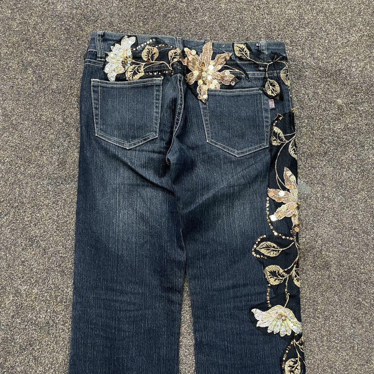 Vintage Vintage Y2K Floral Baggy Flared Jeans Wide Leg Skate 90s Size 30" / US 8 / IT 44 - 3 Thumbnail