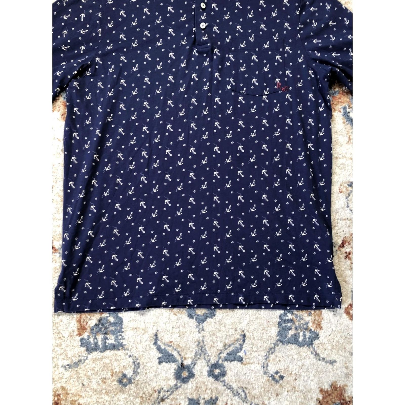 Polo Ralph Lauren Polo Ralph Lauren Polo Shirt Mens Medium Navy Anchor Print Pocket Nautical R67 Size US M / EU 48-50 / 2 - 5 Thumbnail
