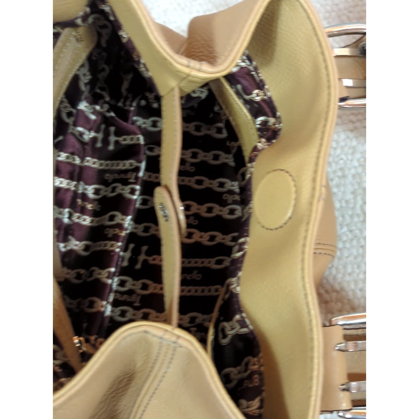 Doublet TIGNANELLO PERFECT 10 TOTE Satchel Handbag Tan Pebbled Leather Double Handles Casual Womens Small 90s Classic Designer Brown Lining Silver Hardware Size ONE SIZE - 5 Thumbnail