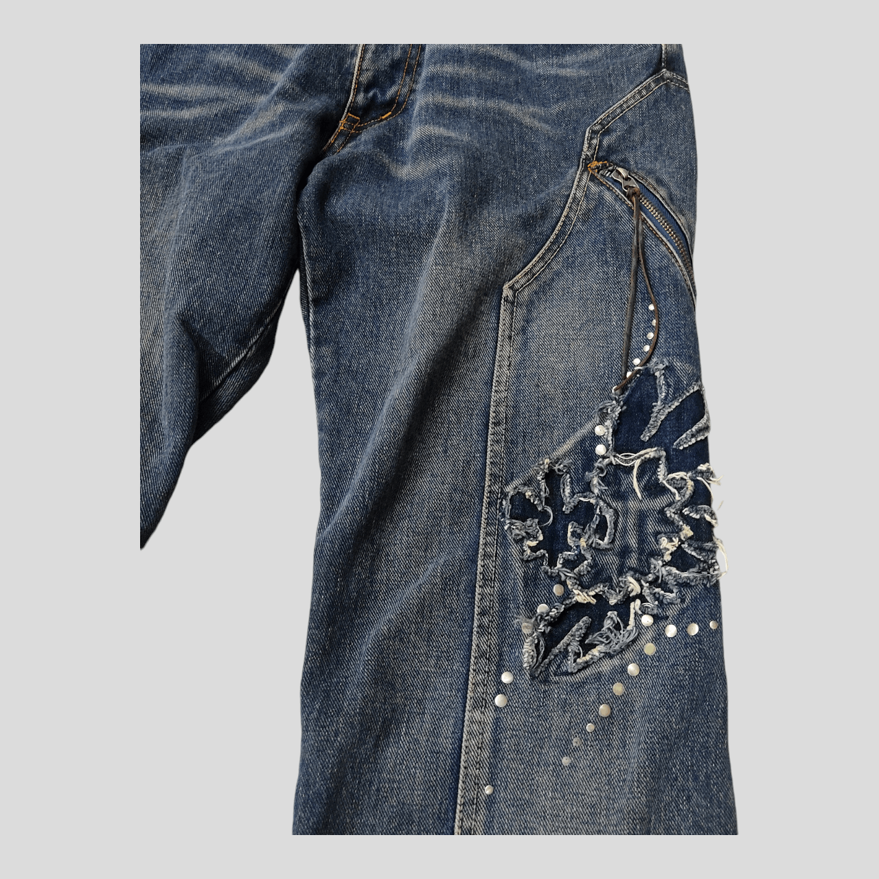 Beauty Beast CUSTOM CULTURE Patchwork Flare Denim Pants Size US 31 - 5 Thumbnail