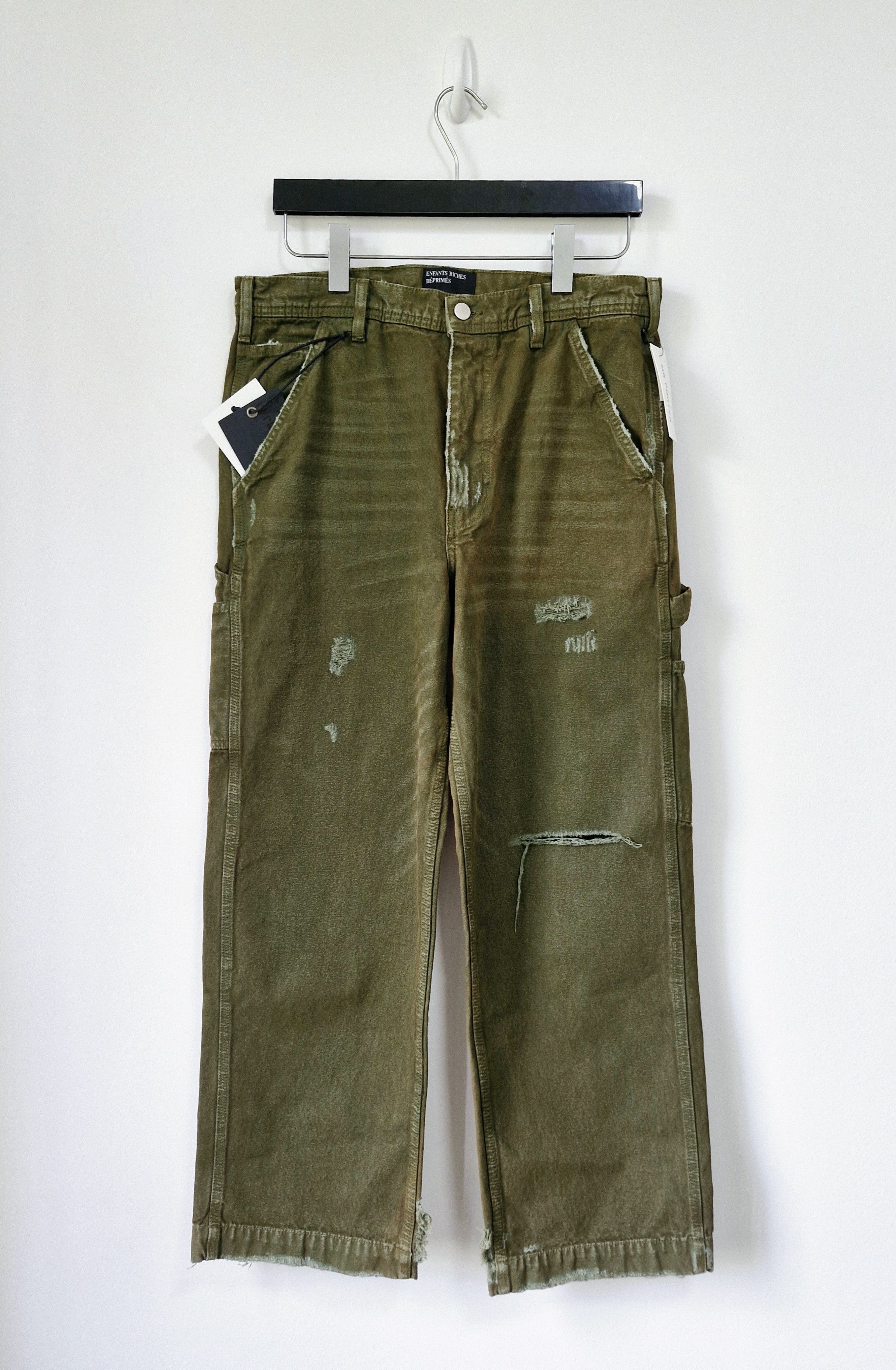 Enfants Riches Deprimes SS24 Acid Green Destroyed Canvas Carpenter