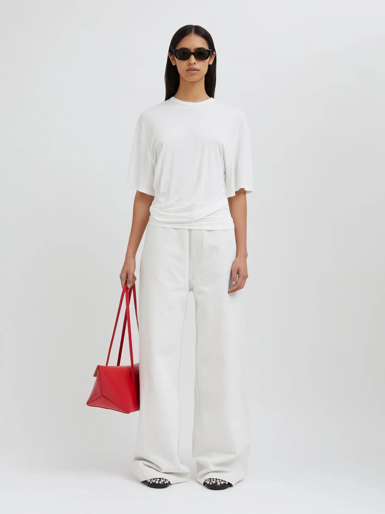 Christopher Esber o1mle1224 Side Cowl Waist T-Shirt in White Size S / US 4 / IT 40 - 1 Thumbnail