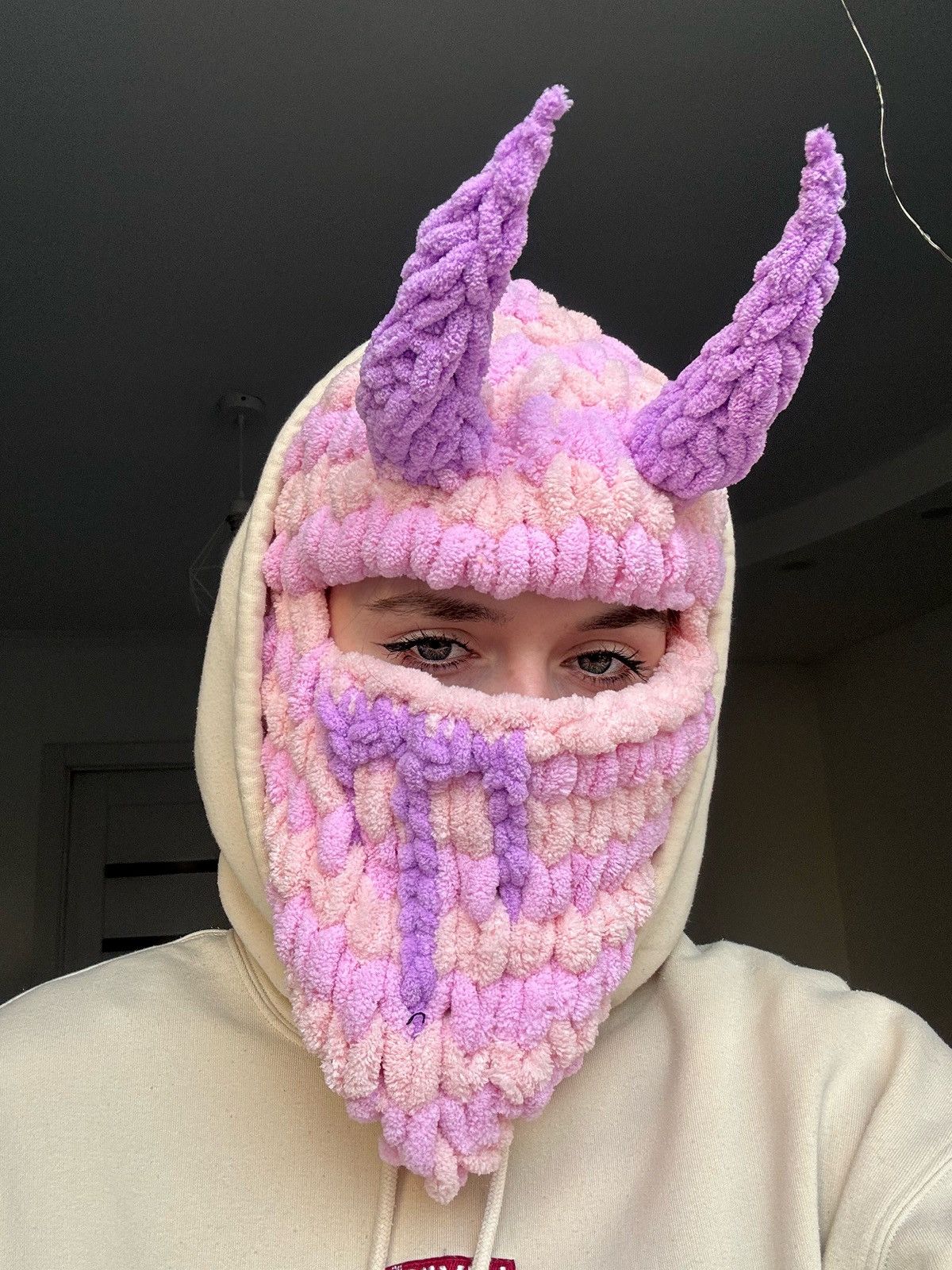 Handmade × Japanese Brand × Youths In Balaclava Handmade knitted balaclava devil style Size ONE SIZE - 4 Thumbnail