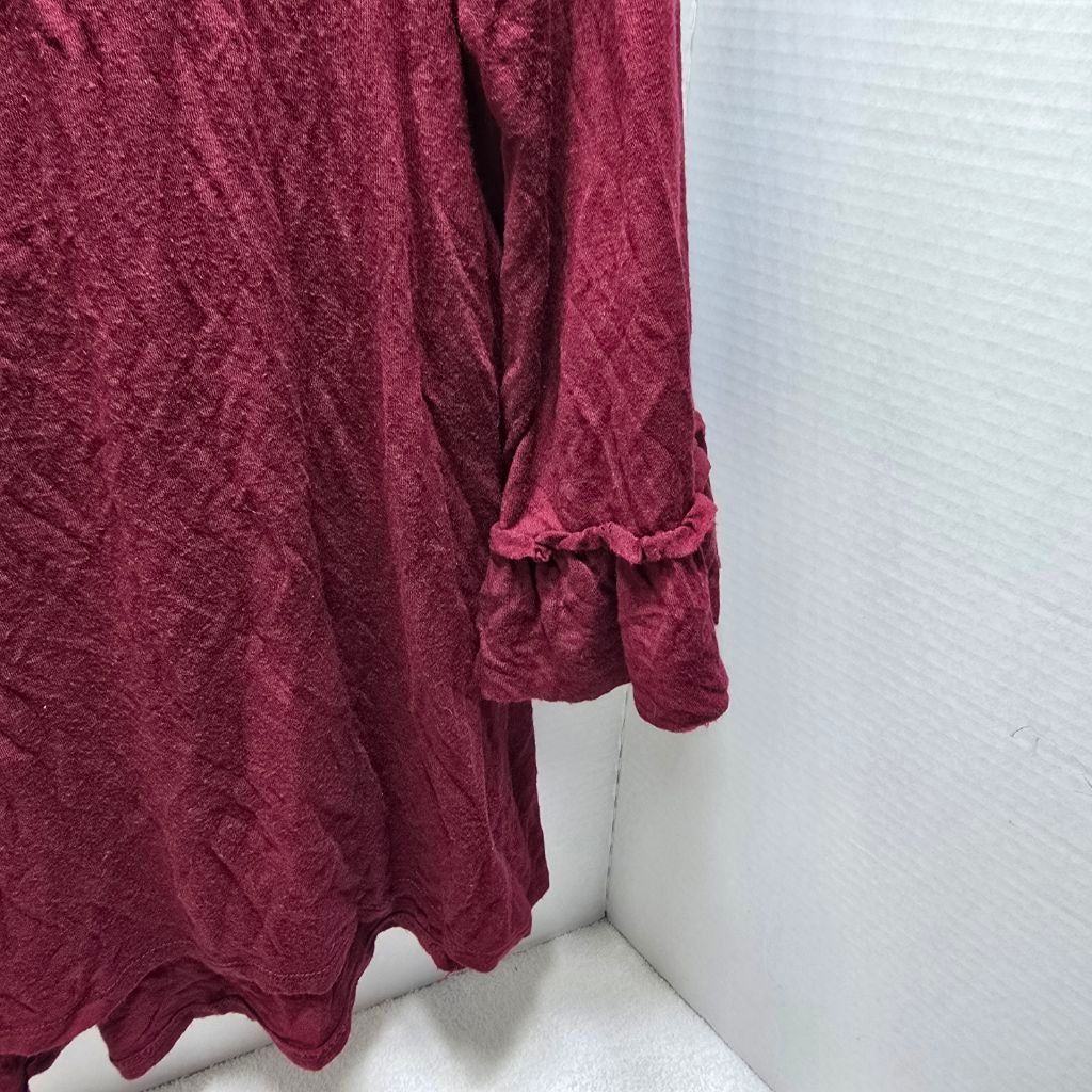 The Unbranded Brand Women's Corvio Maroon Long Tee with Ruffle Cuffs, Size L Size L / US 10 / IT 46 - 3 Thumbnail
