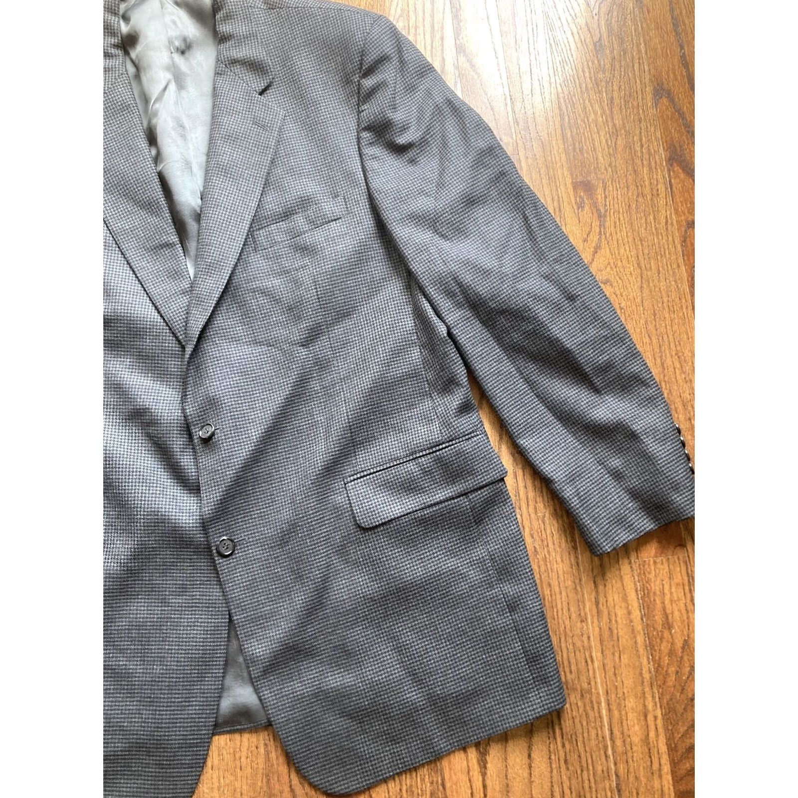 Brooks Brothers Brooks Brothers Blazer Men 46L Long Houndstooth Gray Wool Coat Jacket Size 46R - 3 Thumbnail