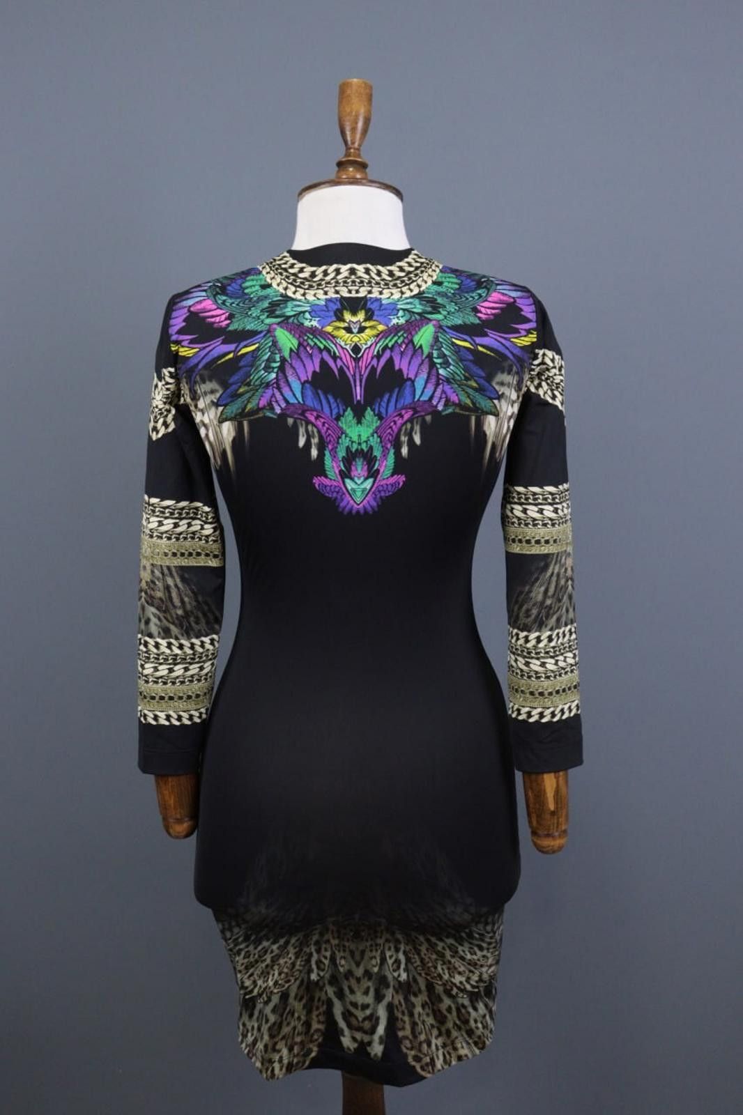Just Cavalli Just Cavalli Black V-Neck Art Animals Knee Dress Size 40 Size M / US 6-8 / IT 42-44 - 6 Thumbnail
