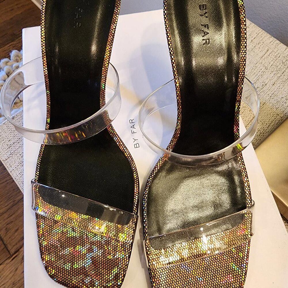 By Far BY FAR Clara Disco Bronze Hologram Leather Slide Sandal Size US 7.5 / IT 37.5 - 4 Thumbnail
