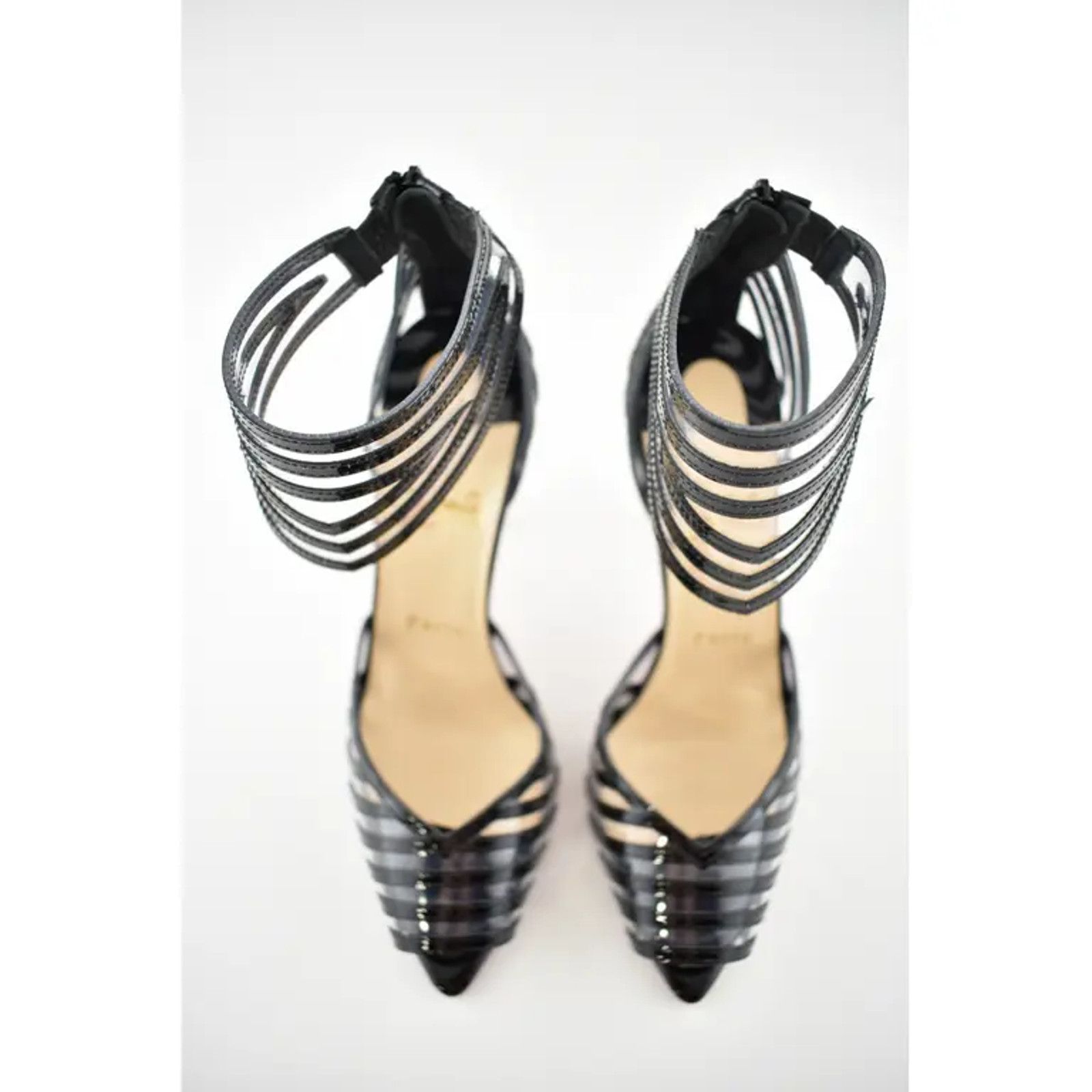 Christian Louboutin Maratena 100 Black PVC Ankle Strap Sandal Heel Pump Shoe 36 Size US 6 / IT 36 - 7 Thumbnail