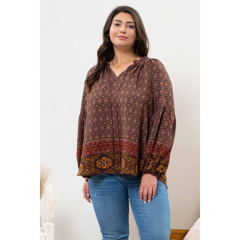Other Bohemian Printed Long Sleeve Blouse Womens Plus Size 1X Size XL / US 12-14 / IT 48-50 - 1 Thumbnail