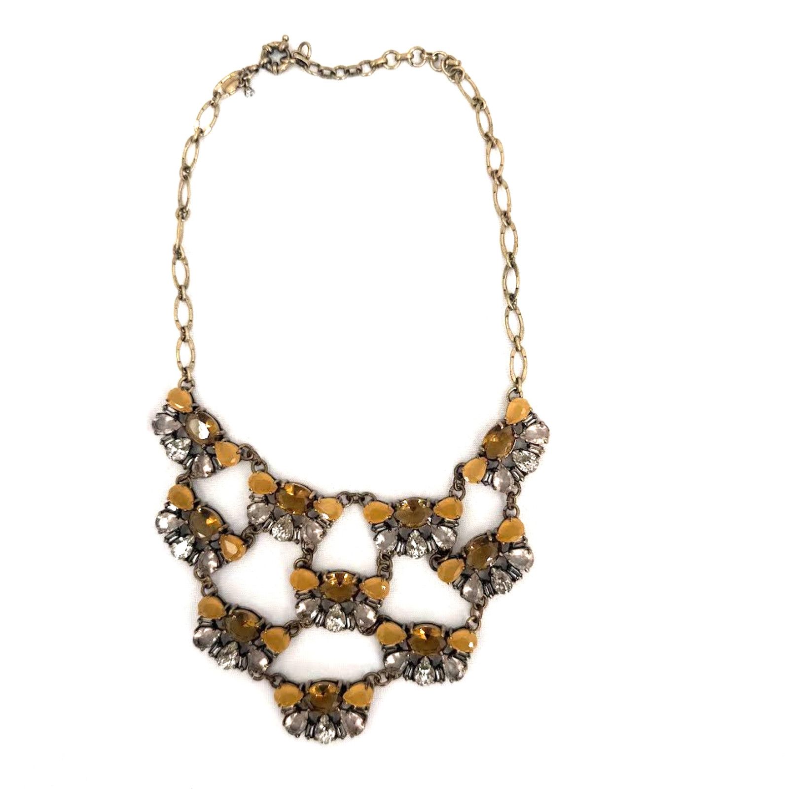 J.Crew J Crew Statement Necklace Gold Tone Amber Clear Rhinestone Size ONE SIZE - 1 Thumbnail