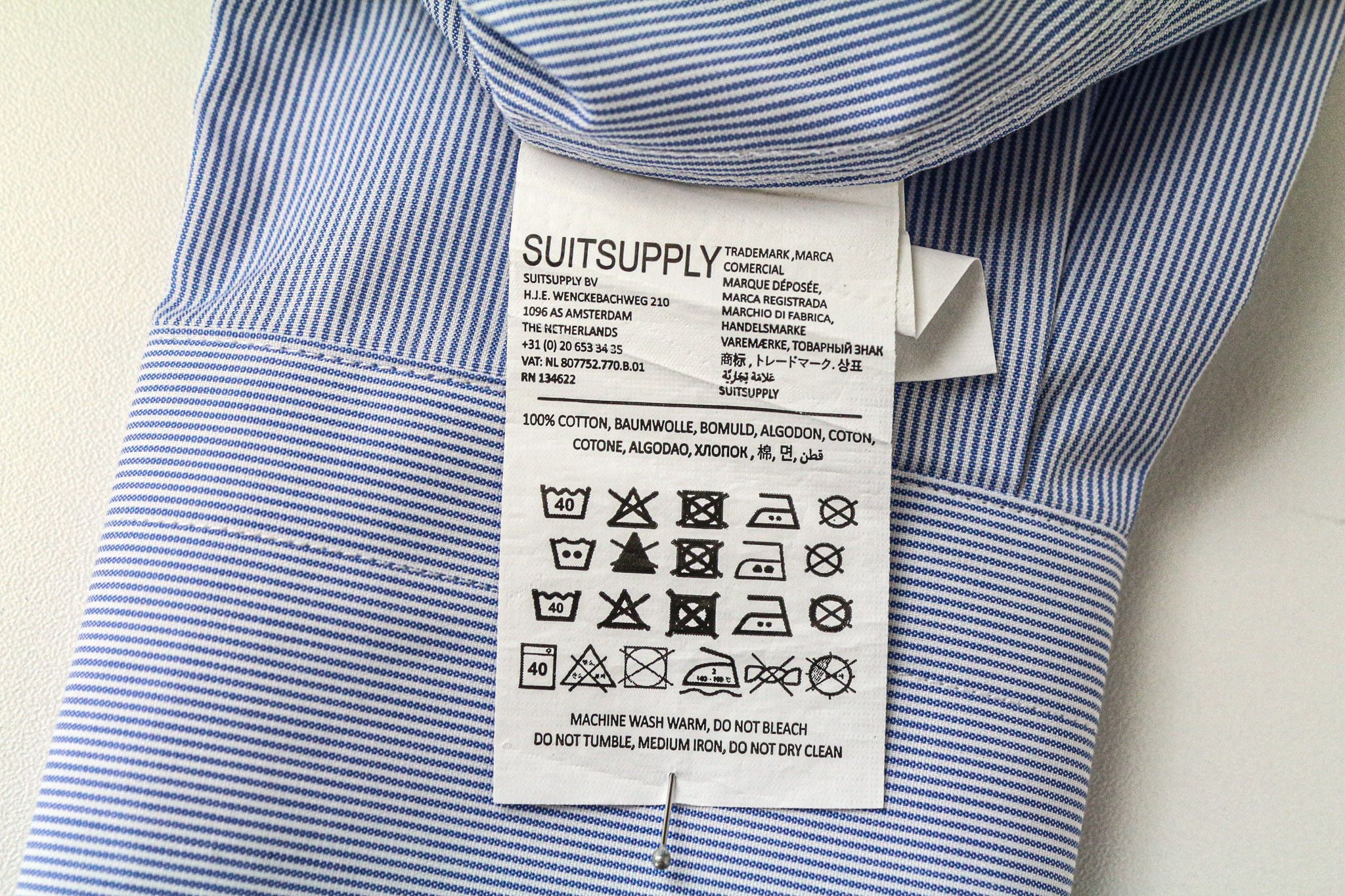 Suitsupply 39-7/15 1/2L Extra Slim Blue Cotton Striped Shirt 77033 Size 38R - 6 Thumbnail