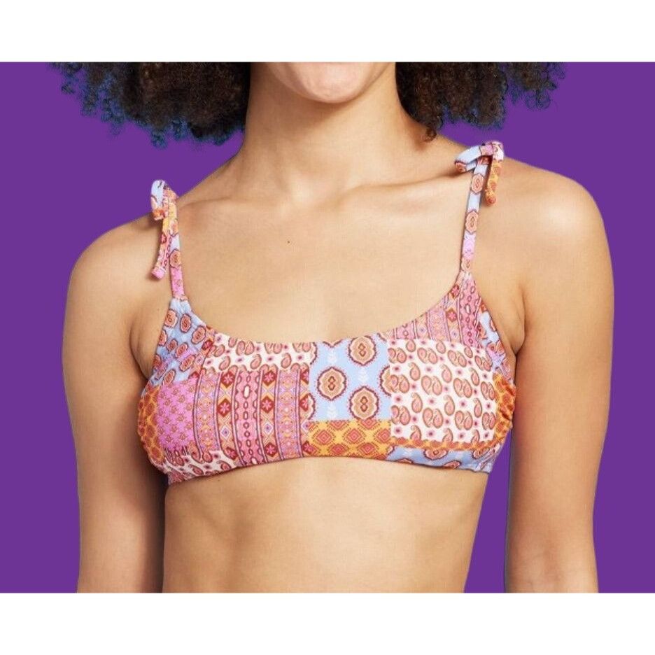 Other Wild Fable-Women's Patchwork Print Bralette Bikini Top-Adjus Size ONE SIZE - 1 Thumbnail