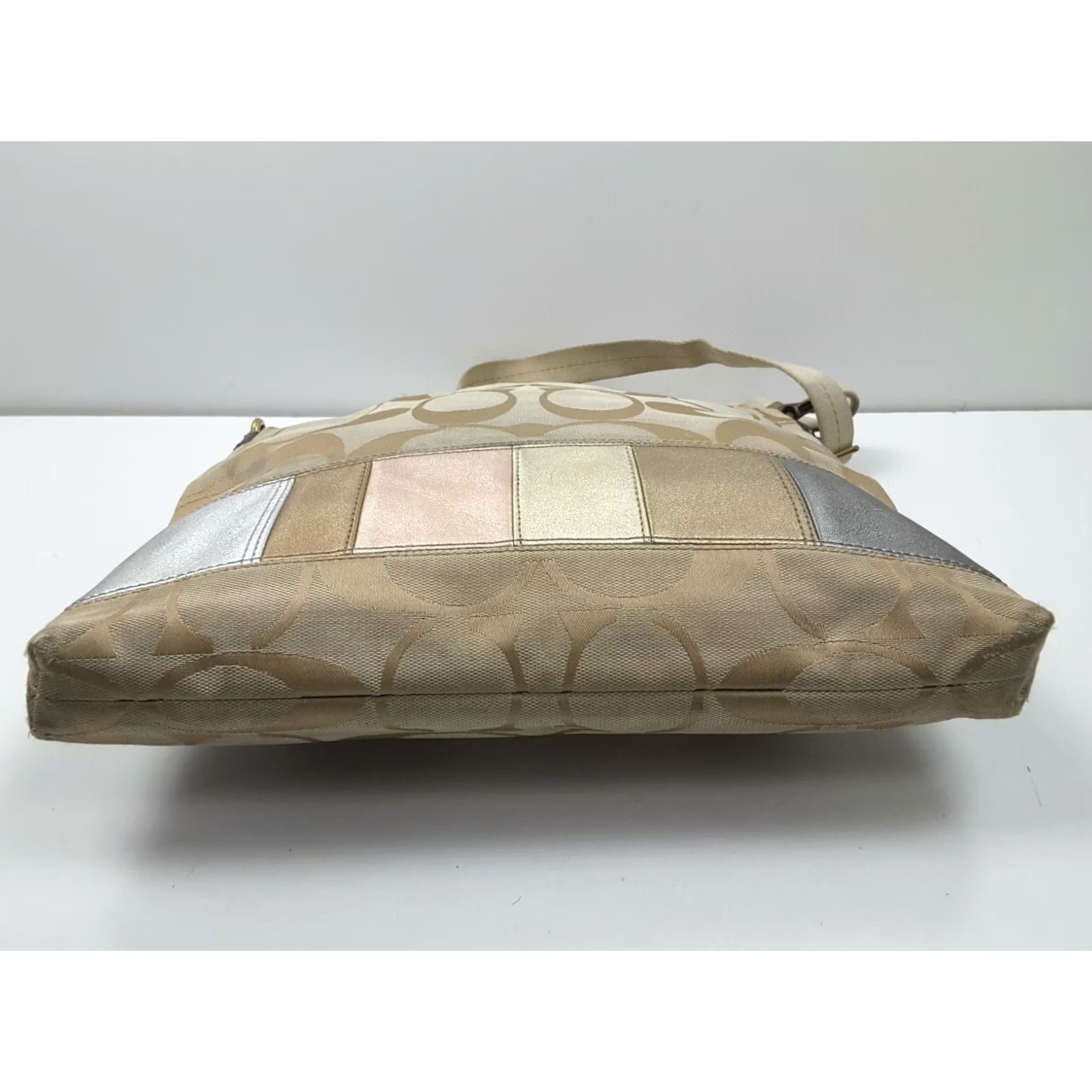 Coach Coach Signature Khaki Metallic Patchwork Stripe Shoulder Crossbody Purse, Medium, Beige, Women, F19209 Size ONE SIZE - 5 Thumbnail