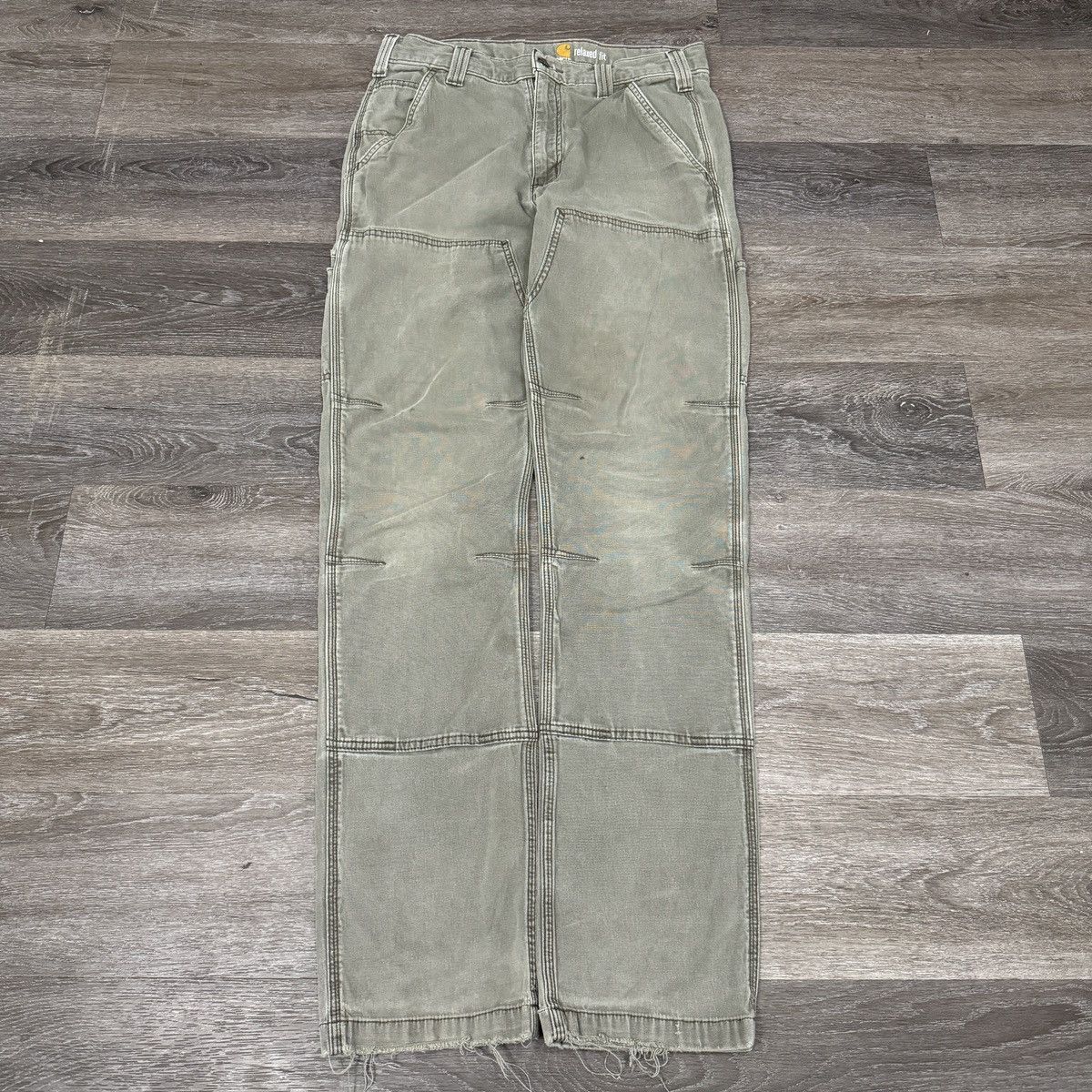 Carhartt × StraightFaded × Vintage Vintage Y2K Carhartt faded olive green double knee pants Size US 32 / EU 48 - 1 Thumbnail