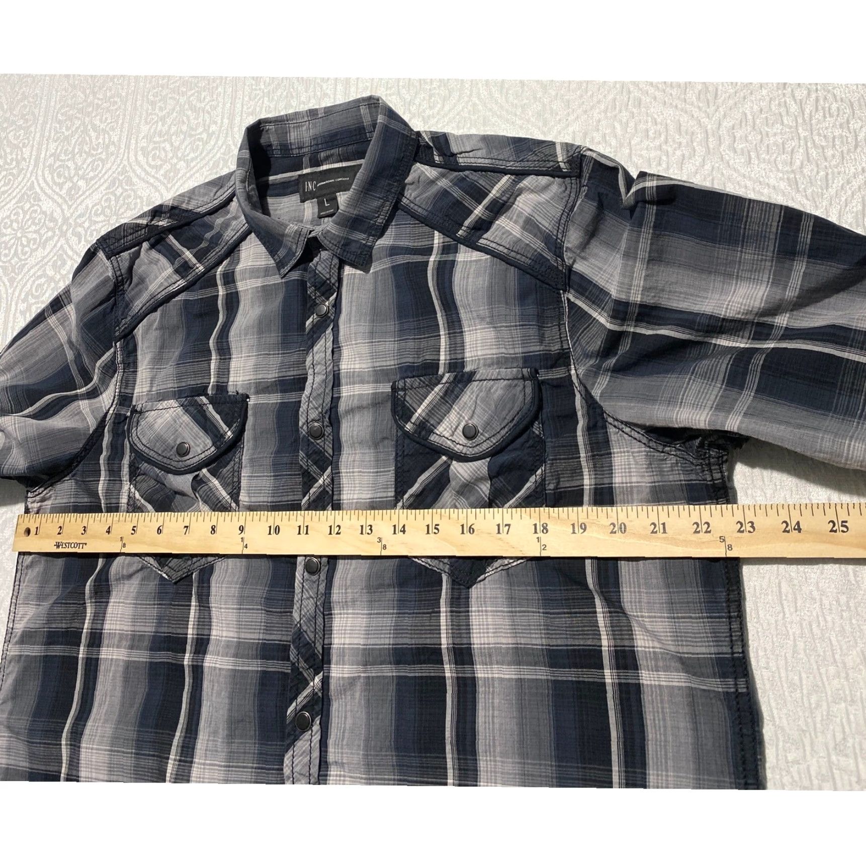 Vintage INC International Concepts Mens Large Plaid Snap Front Shirt Epaulets Size US L / EU 52-54 / 3 - 4 Thumbnail