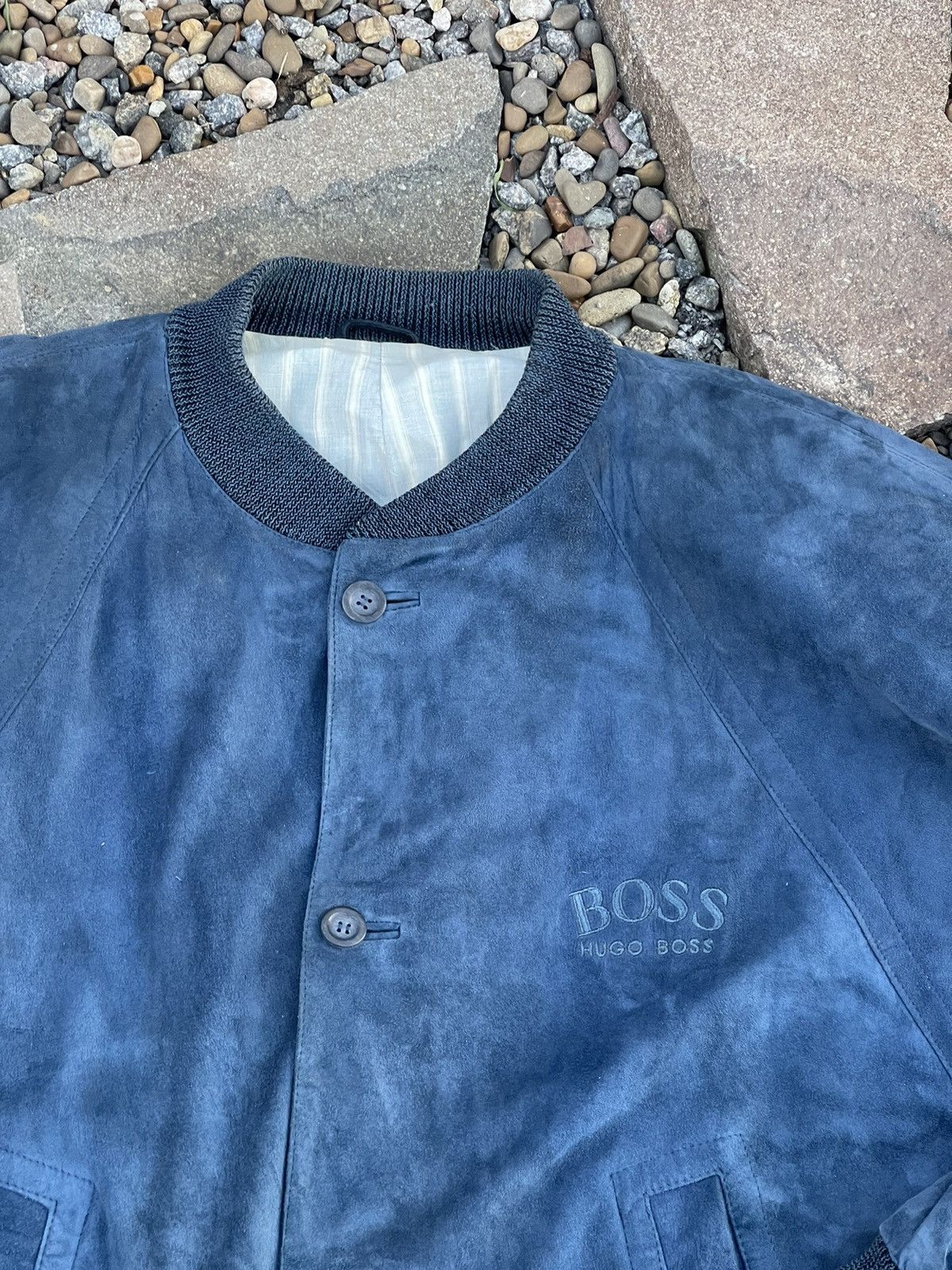 Hugo Boss × Vintage 90’s Boss Luxury navy suede bomber jacket vintage leather Size US L / EU 52-54 / 3 - 11 Thumbnail